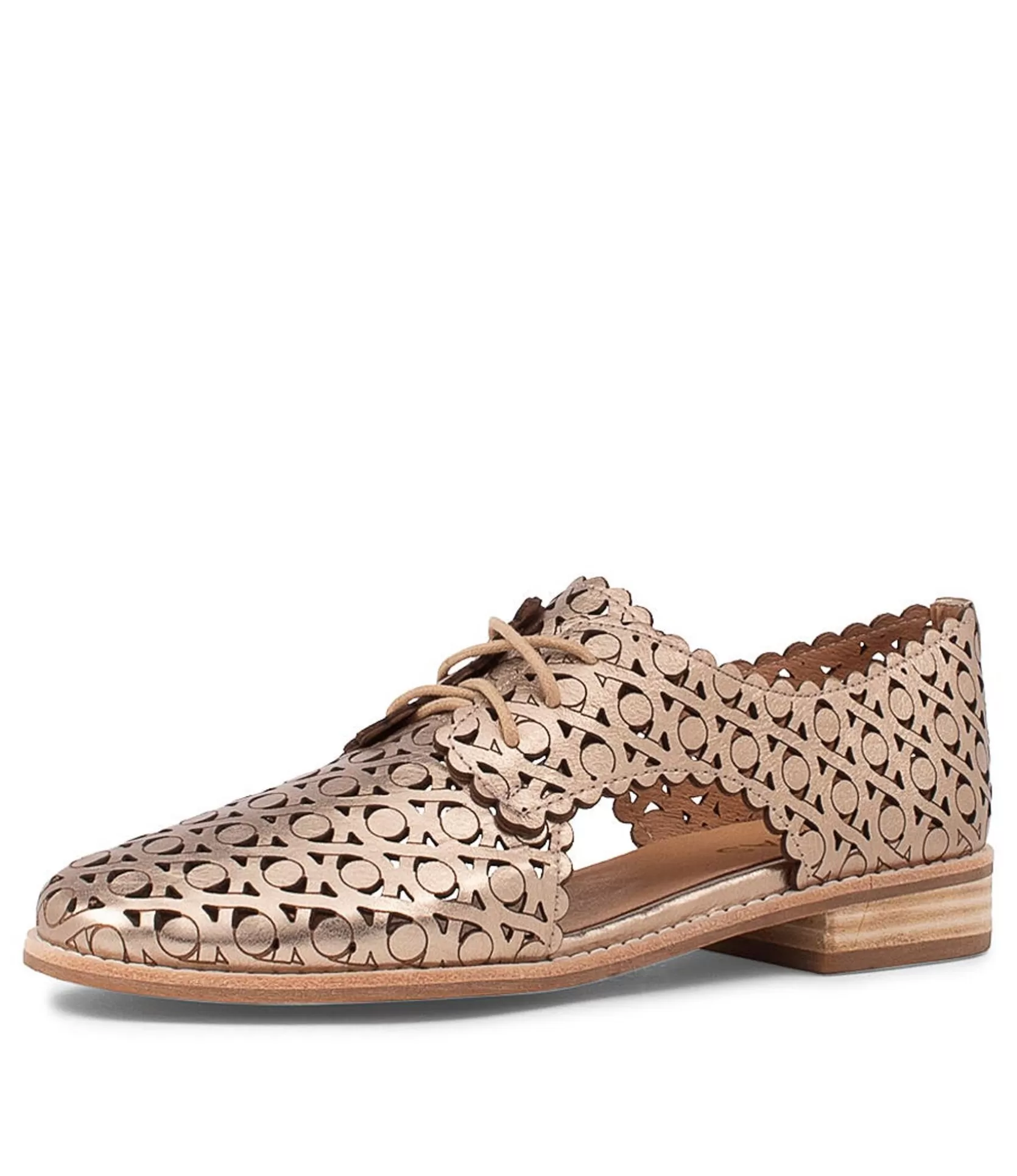 Cheap Albay Champagne Leather Lace Up Flats Women Flats