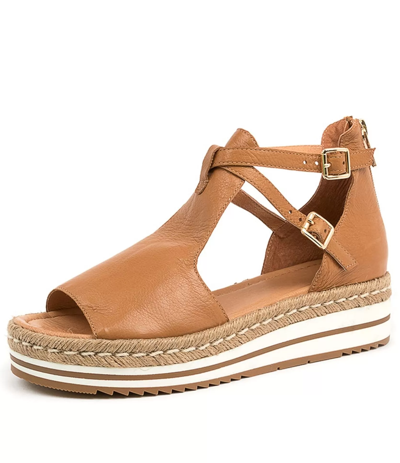 Cheap Alexus Dk Tan Leather Women Flats