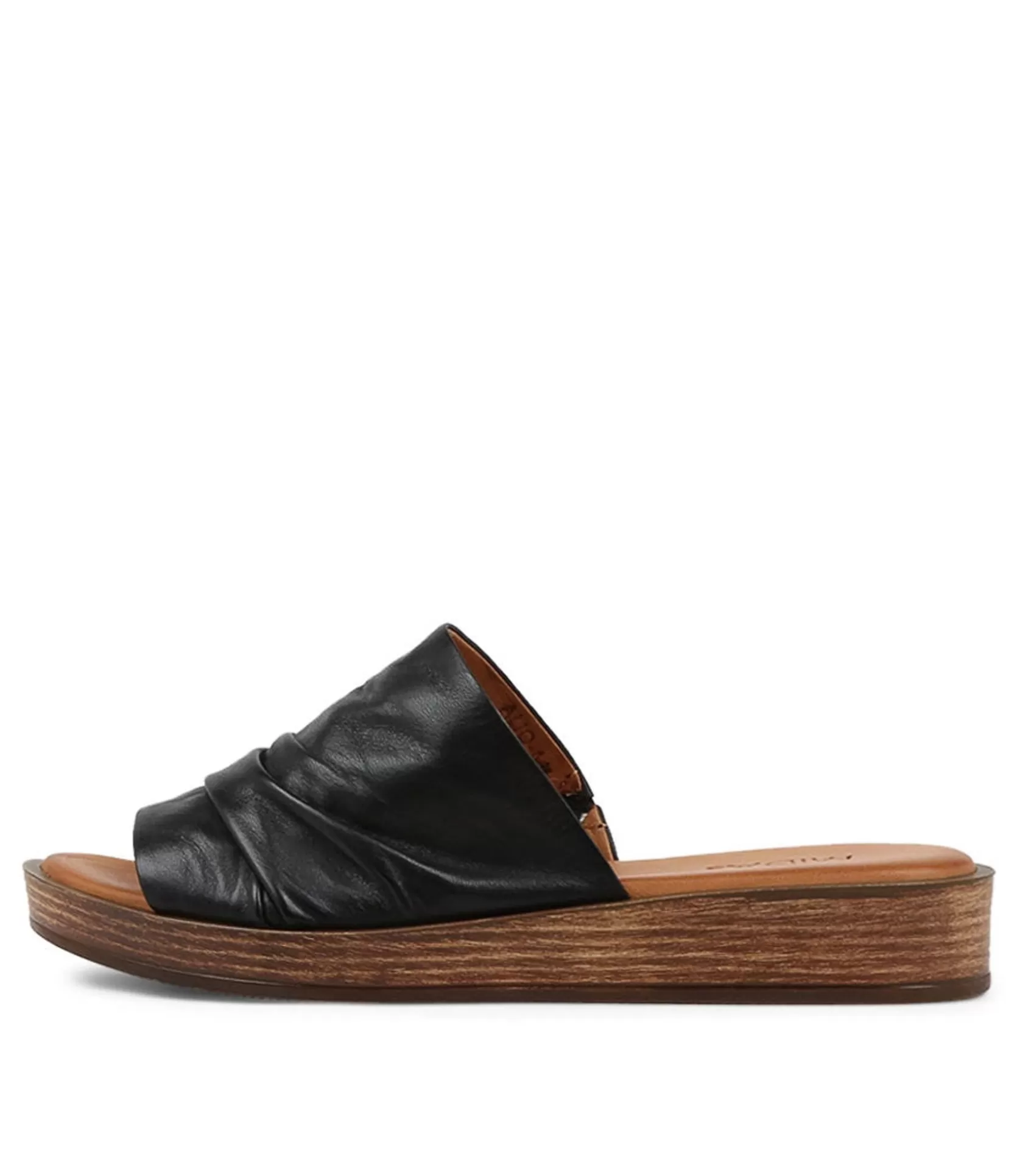 Cheap Alio Black Leather Slides Ns Women Flats