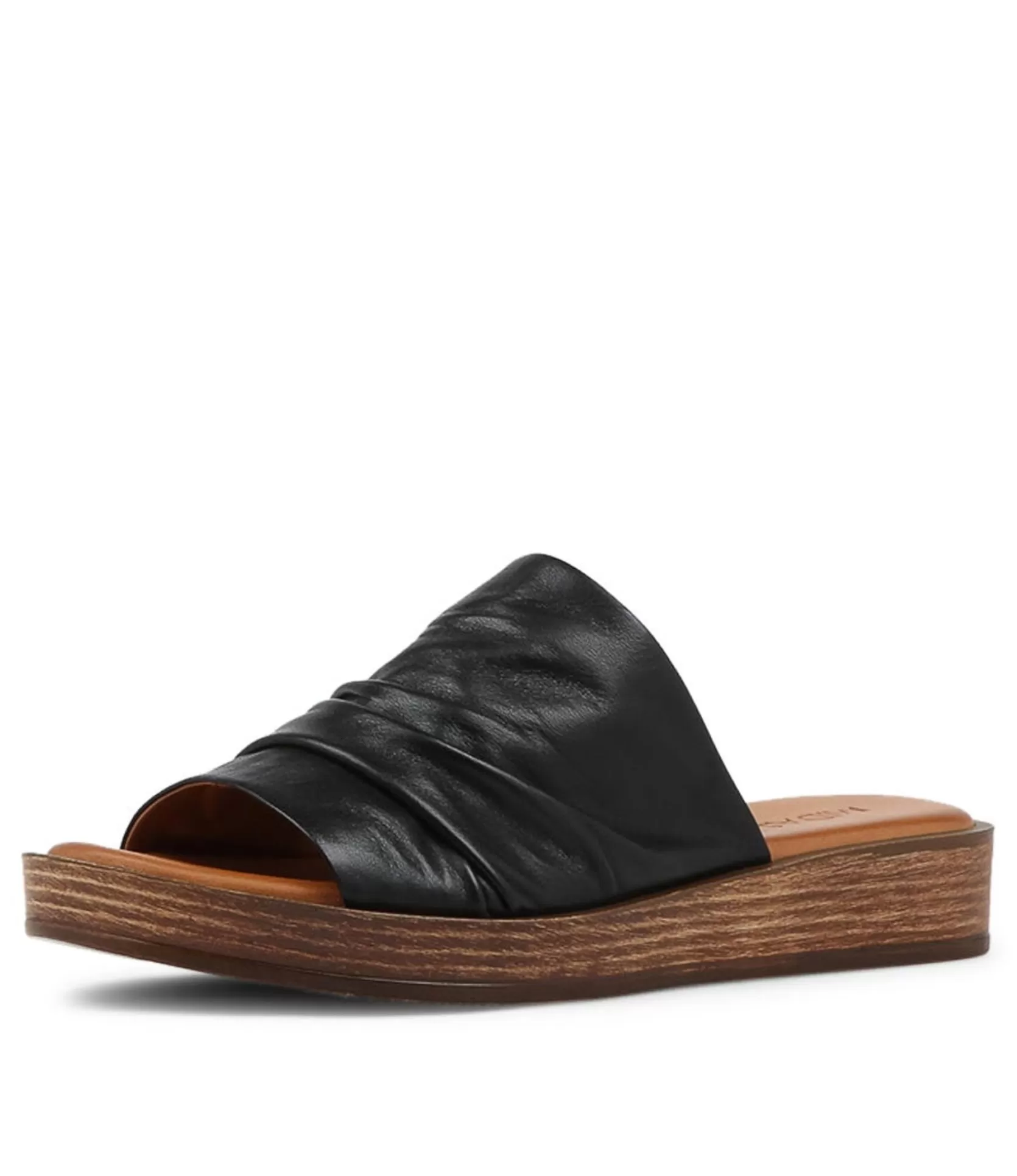 Cheap Alio Black Leather Slides Ns Women Flats