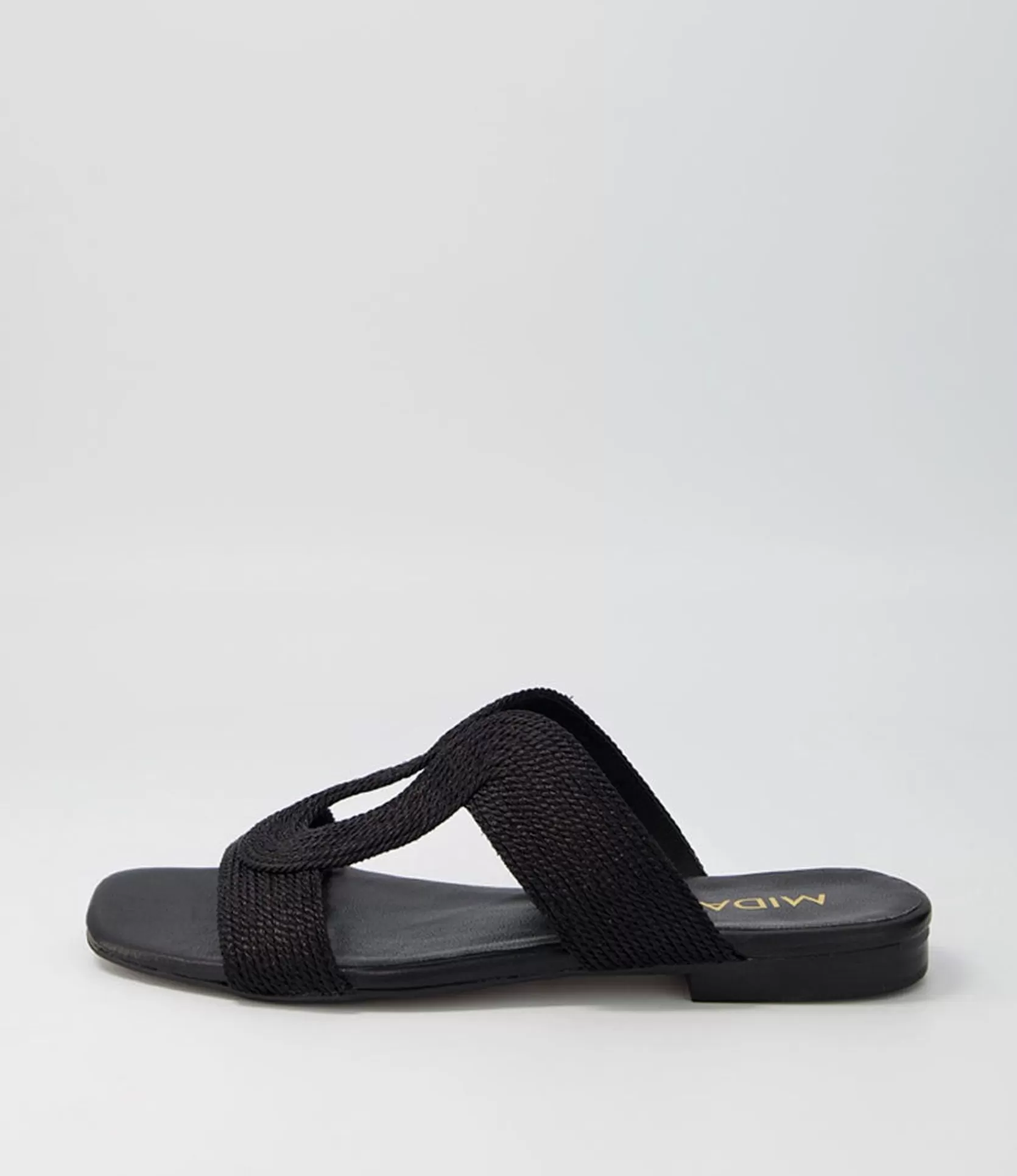 Cheap Arden Black Rope Leather Slides Women Flats