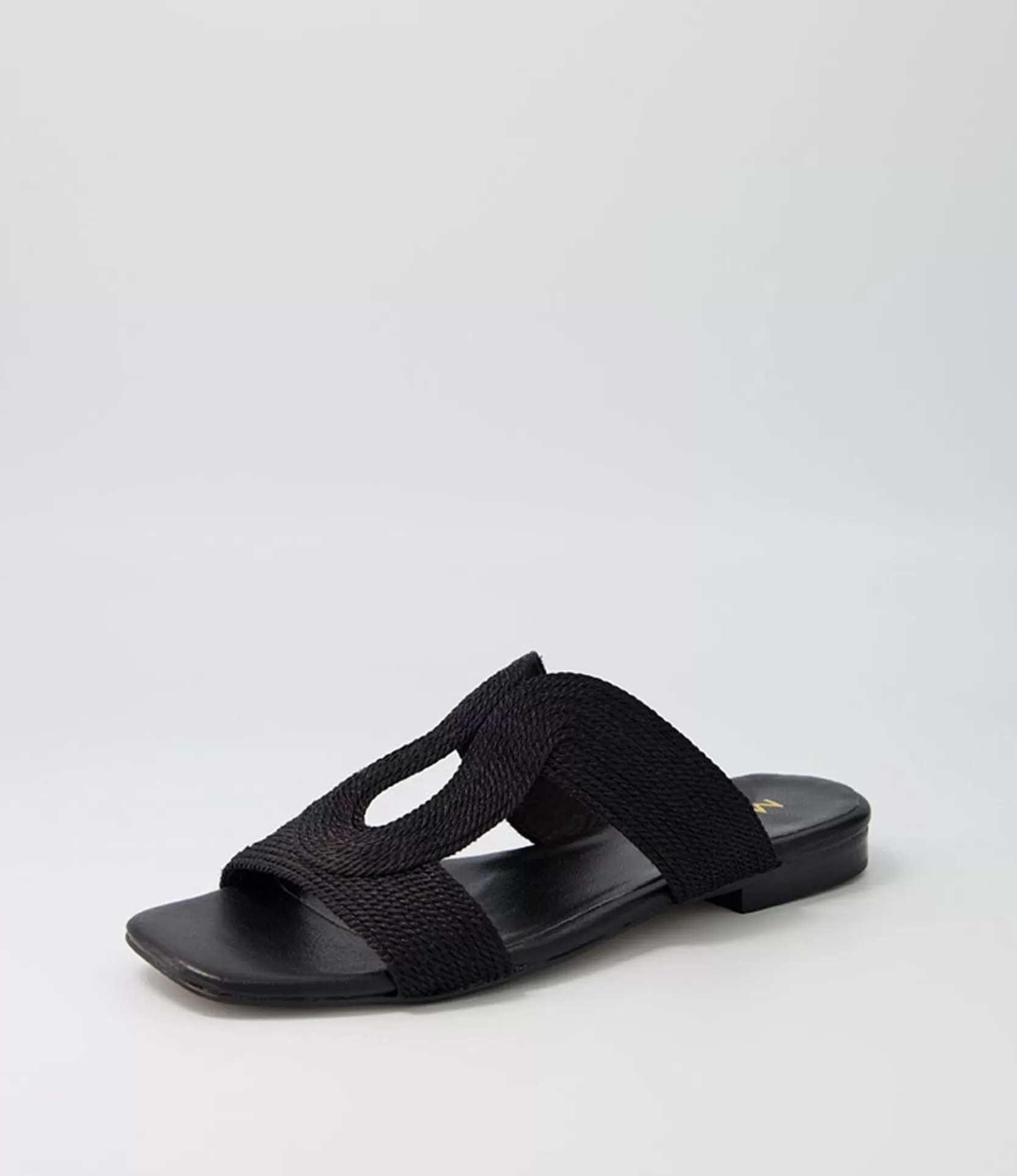 Cheap Arden Black Rope Leather Slides Women Flats