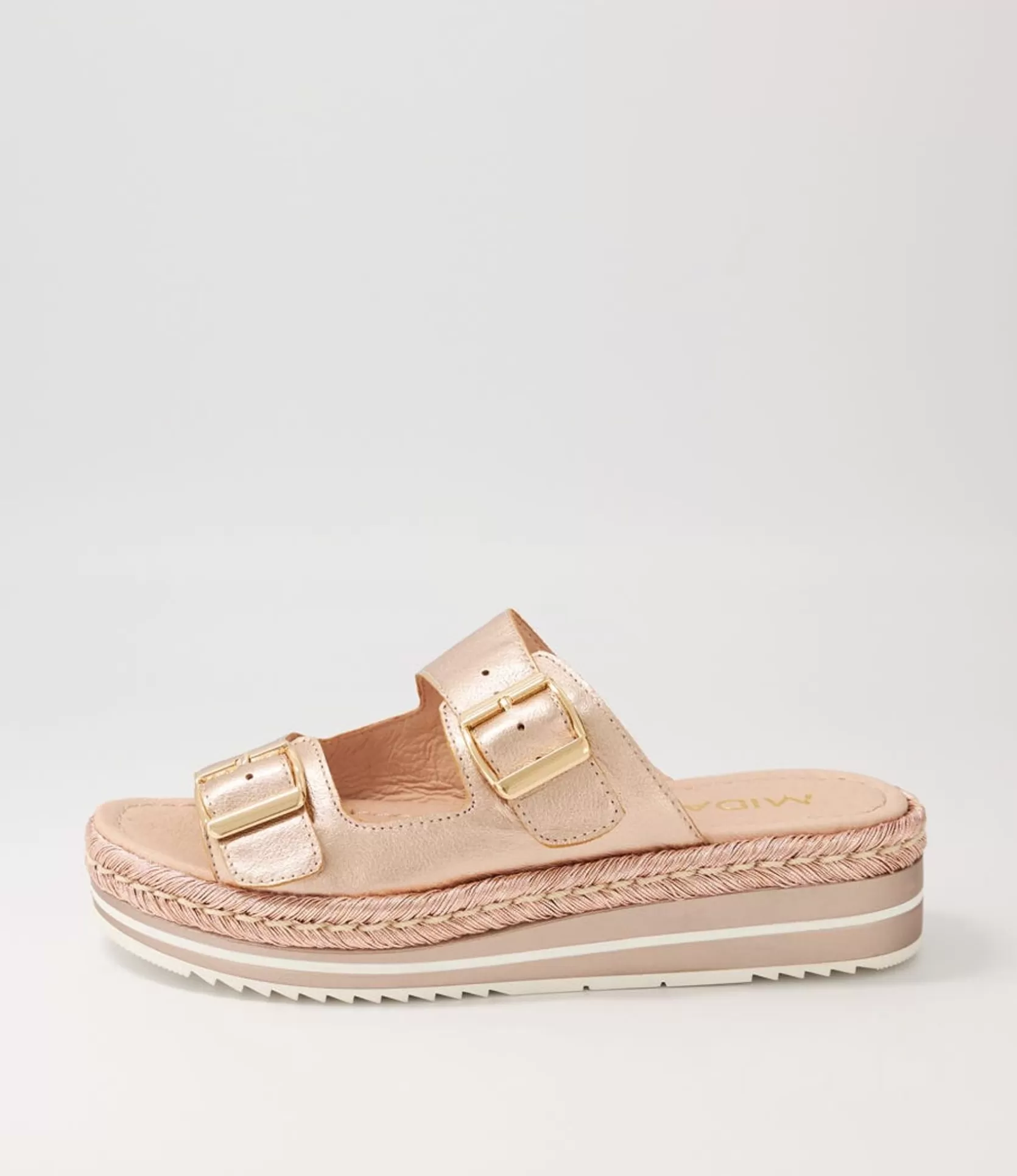 Best Axil Pale Rose Gold Rope Leather Slides Women Flats