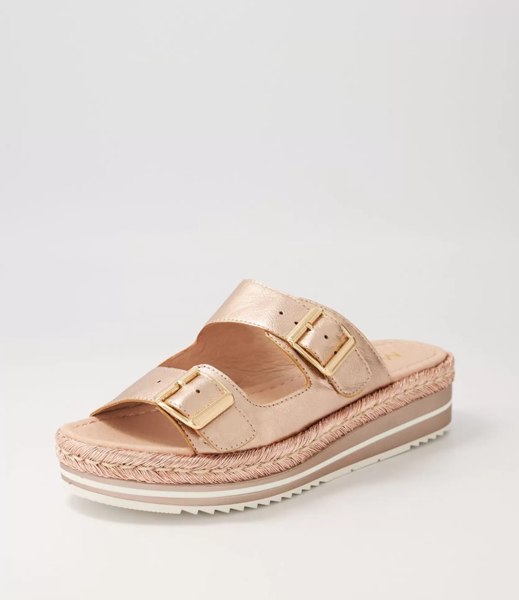 Best Axil Pale Rose Gold Rope Leather Slides Women Flats