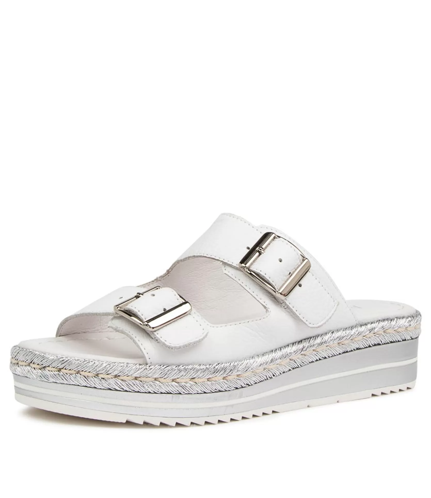 Outlet Axil White Silver Leather Women Slides