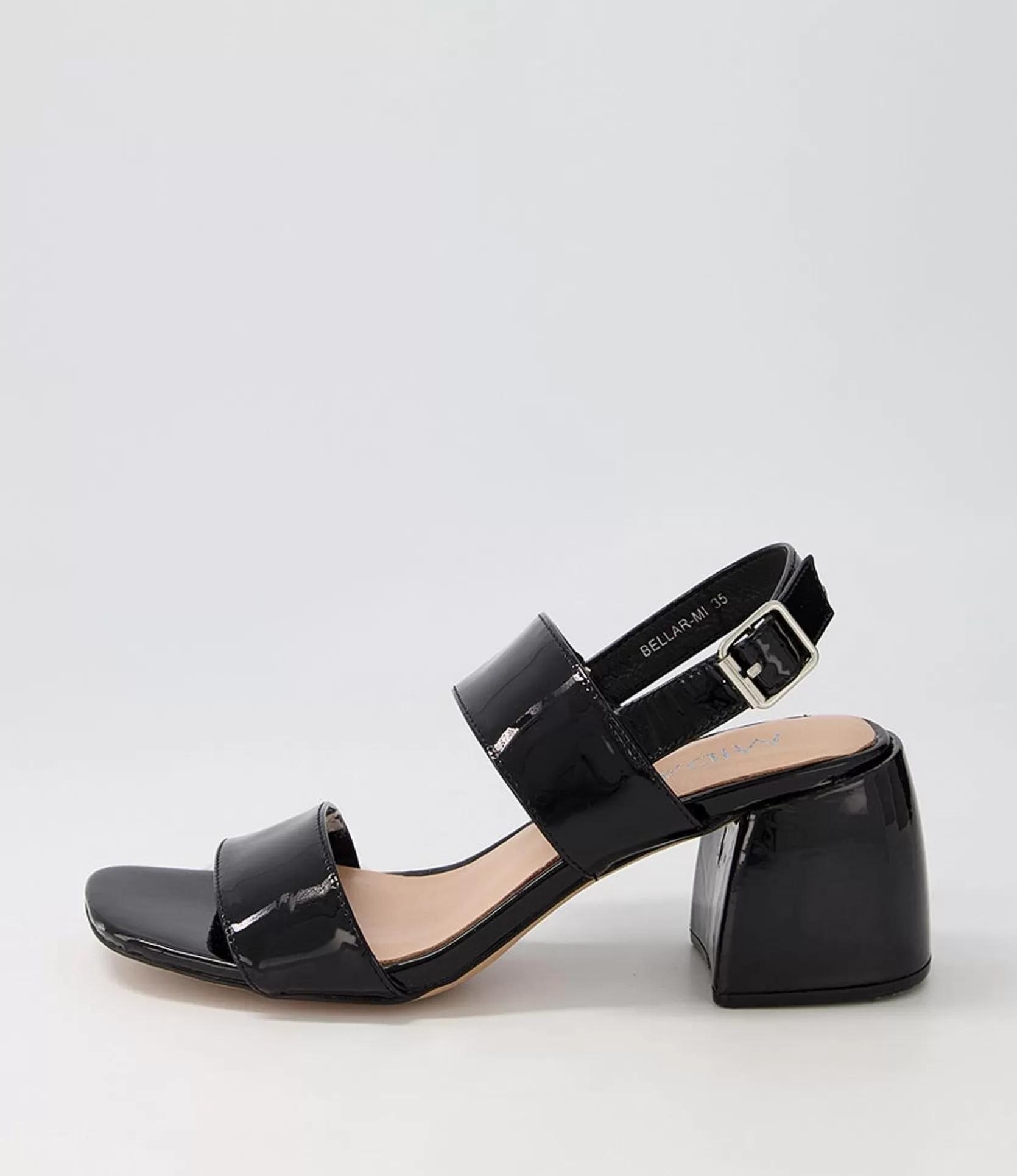 Cheap Bellar Black Patent Leather Sandals Women Heels