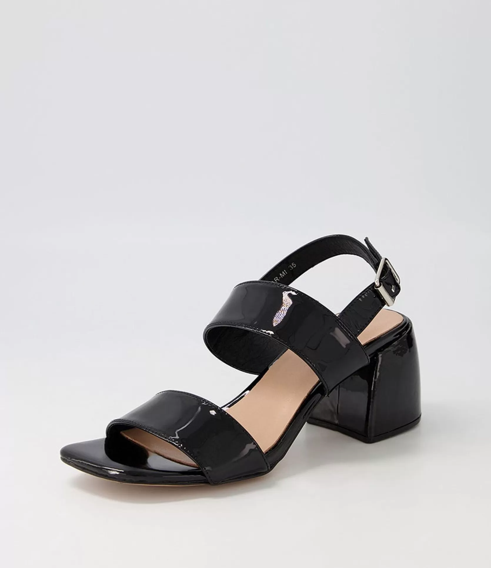 Cheap Bellar Black Patent Leather Sandals Women Heels
