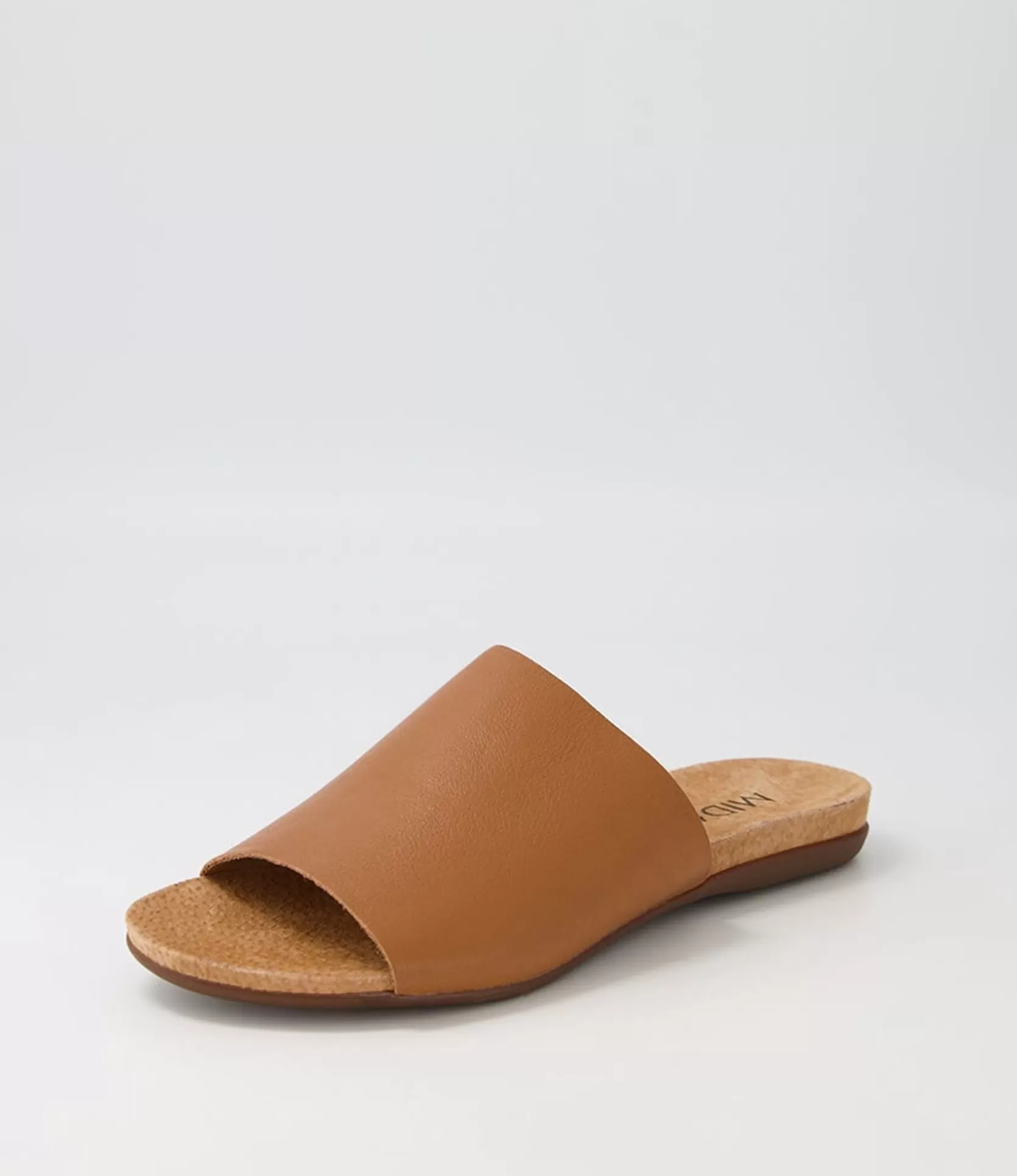 Cheap Berta Dark Tan Leather Slides Women Flats