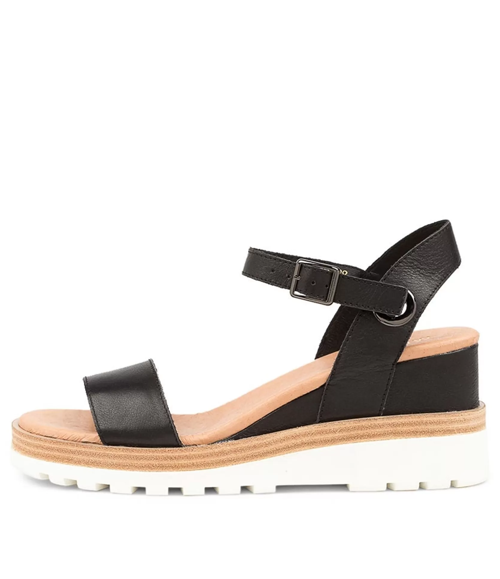 New Boggle Black Leather Women Wedges