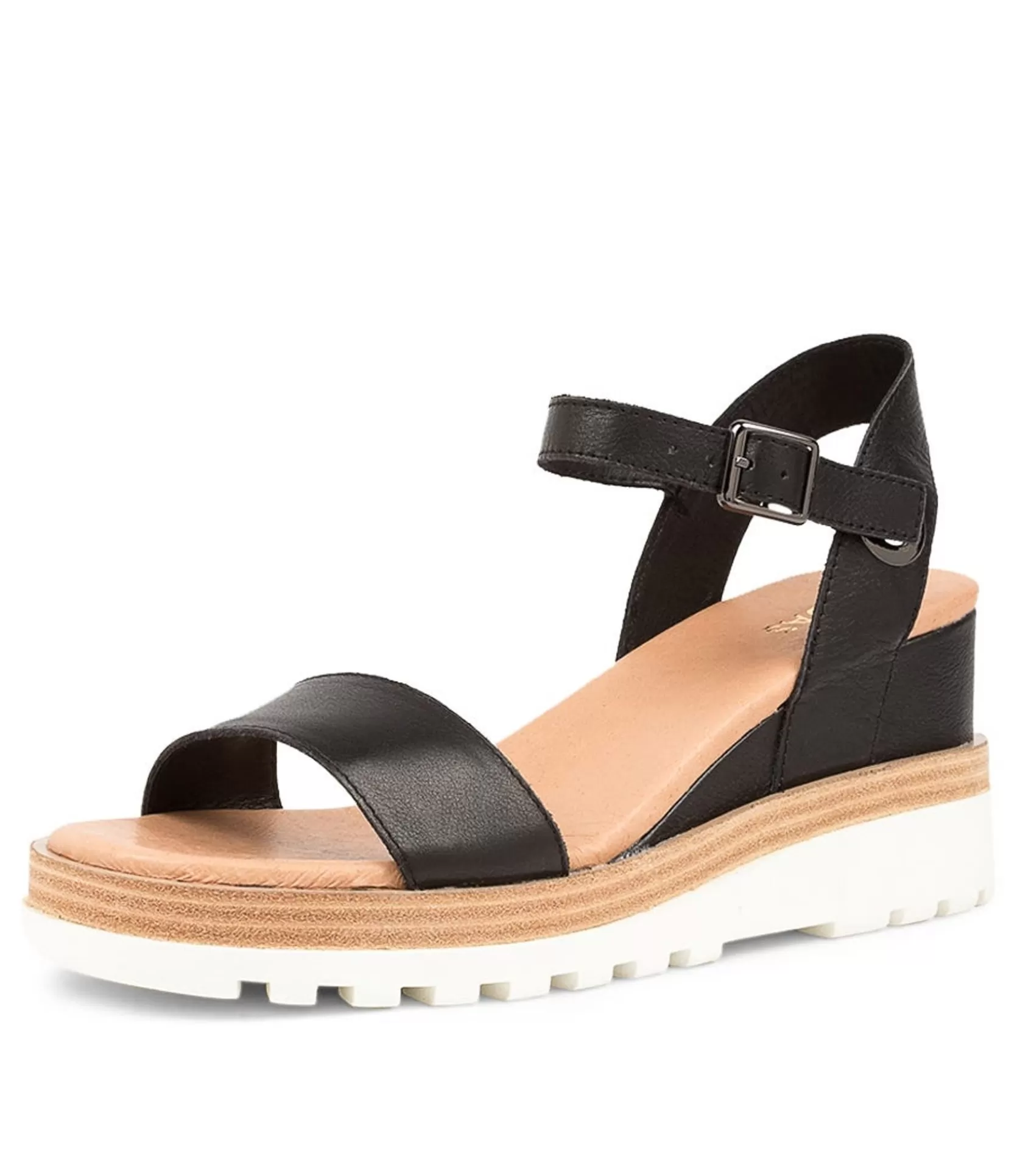 New Boggle Black Leather Women Wedges