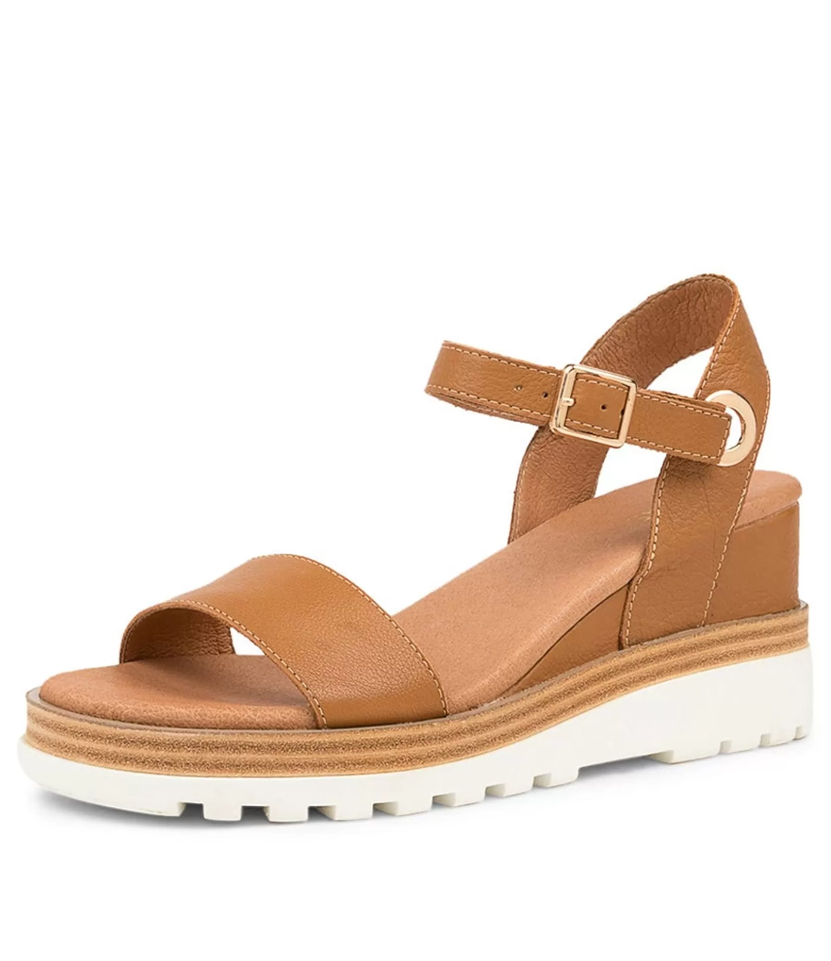 New Boggle Dk Tan Leather Women Wedges