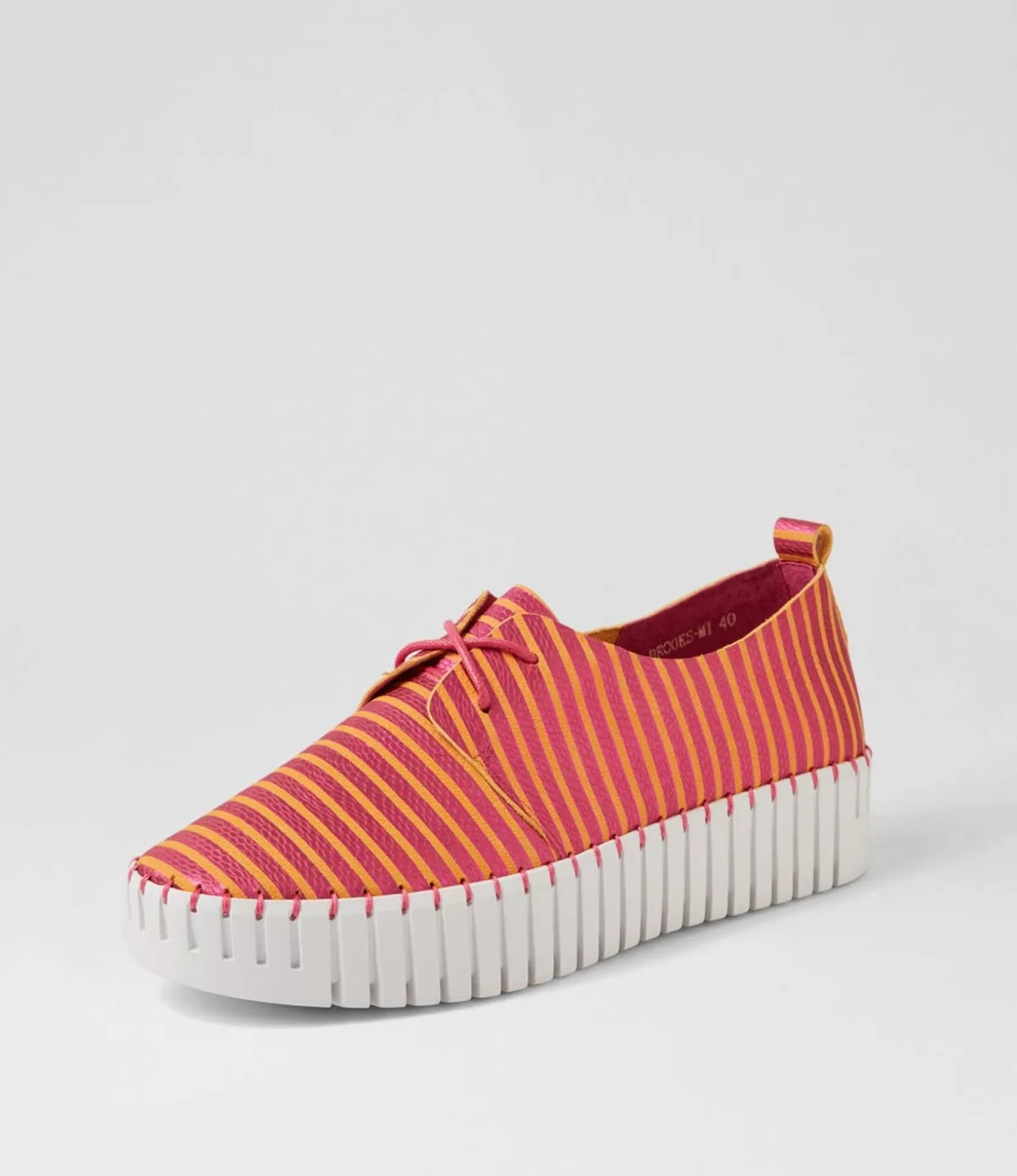 Best Sale Brooks Fuchsia Orange Stripe Leather Sneakers Women Sneakers