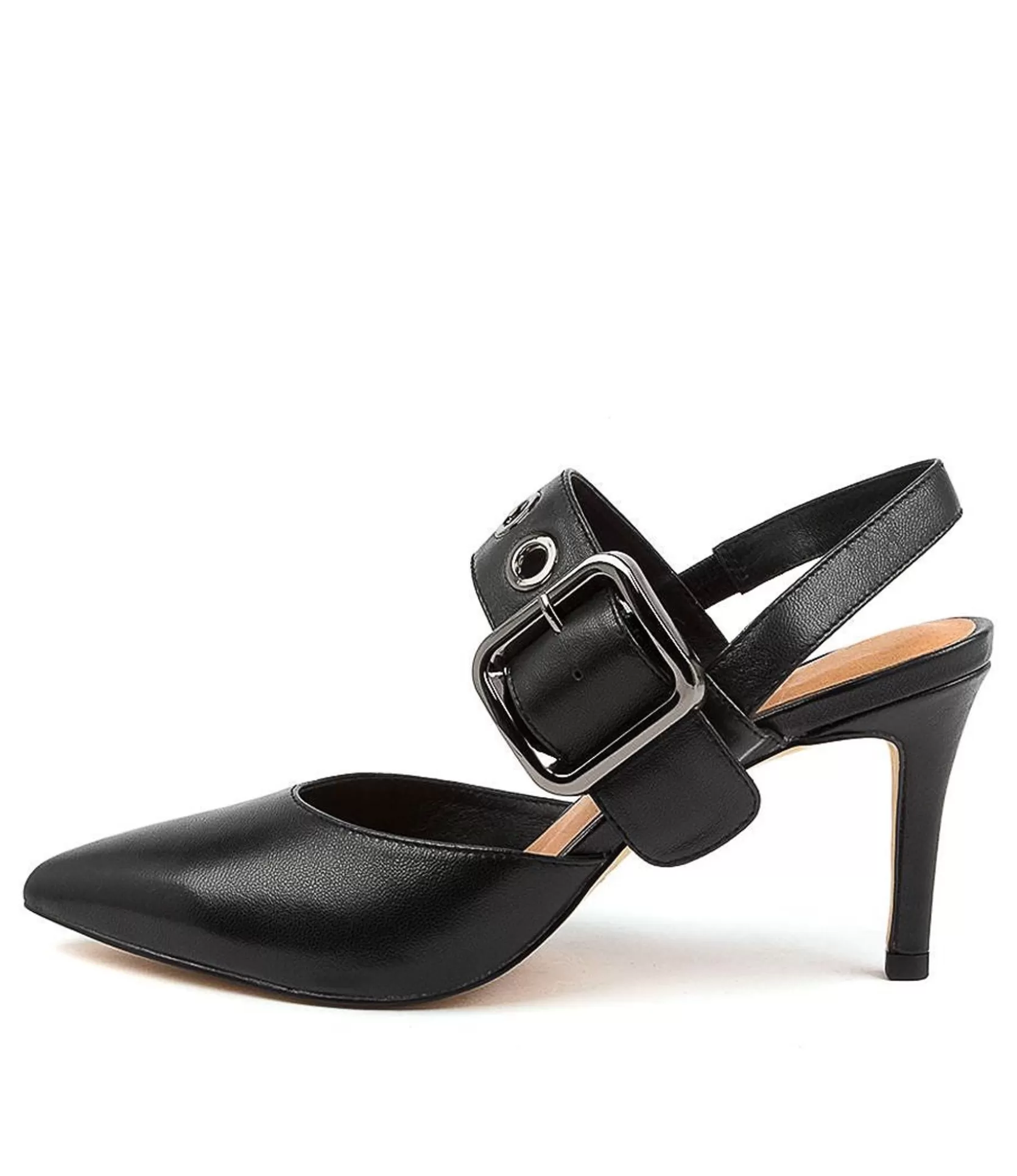 Cheap Brya Black Leather Women Heels