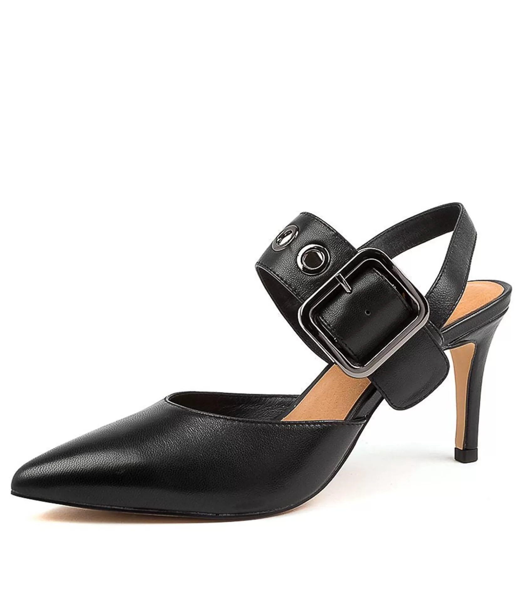 Cheap Brya Black Leather Women Heels