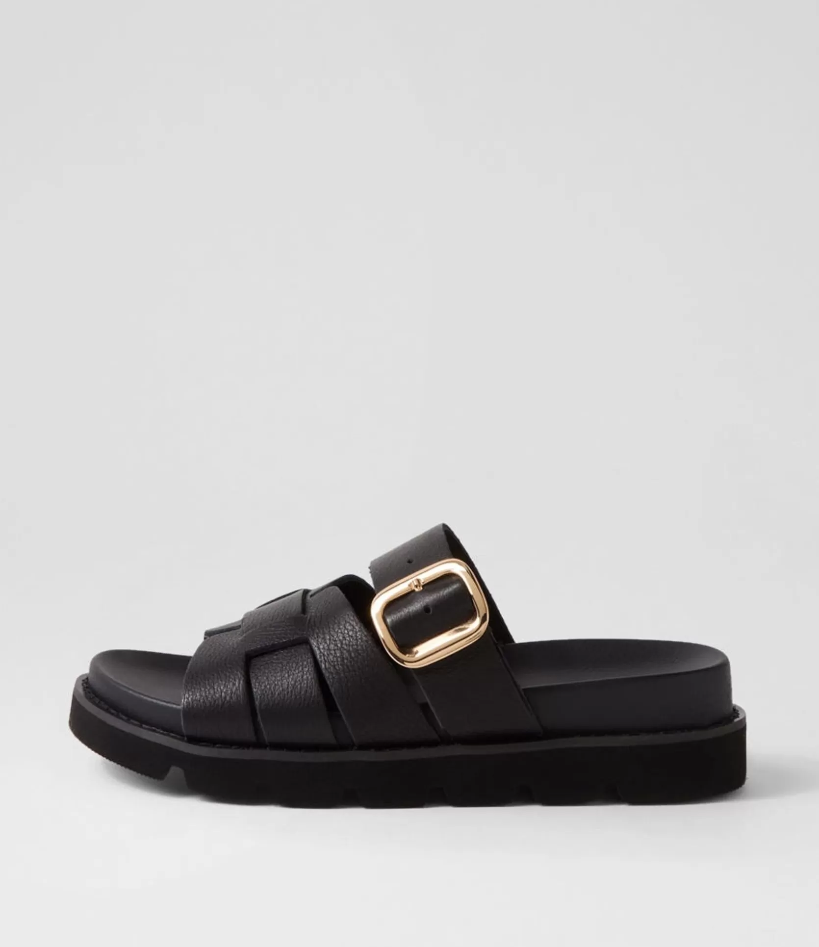 New Cajali Black Leather Slides Women Slides