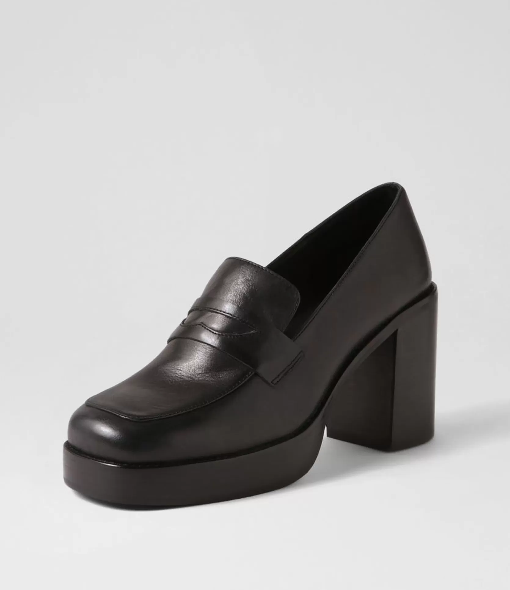 Discount Danille Black Leather Heels Women Loafers