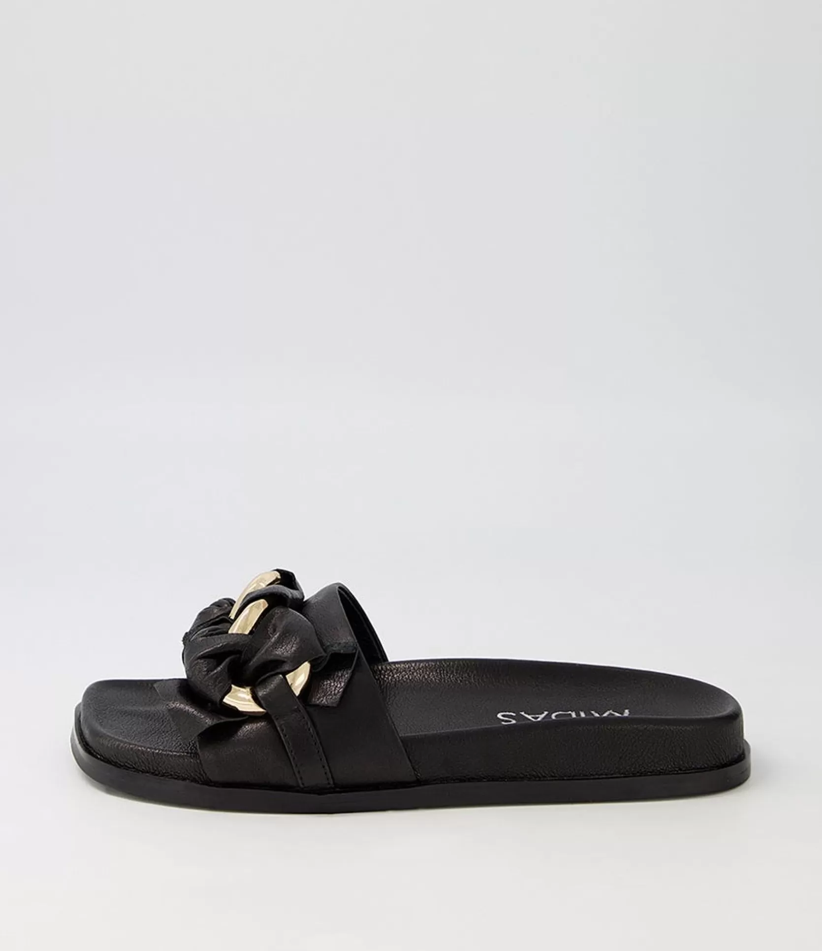 Best Daquiri Black Leather Slides Women Flats