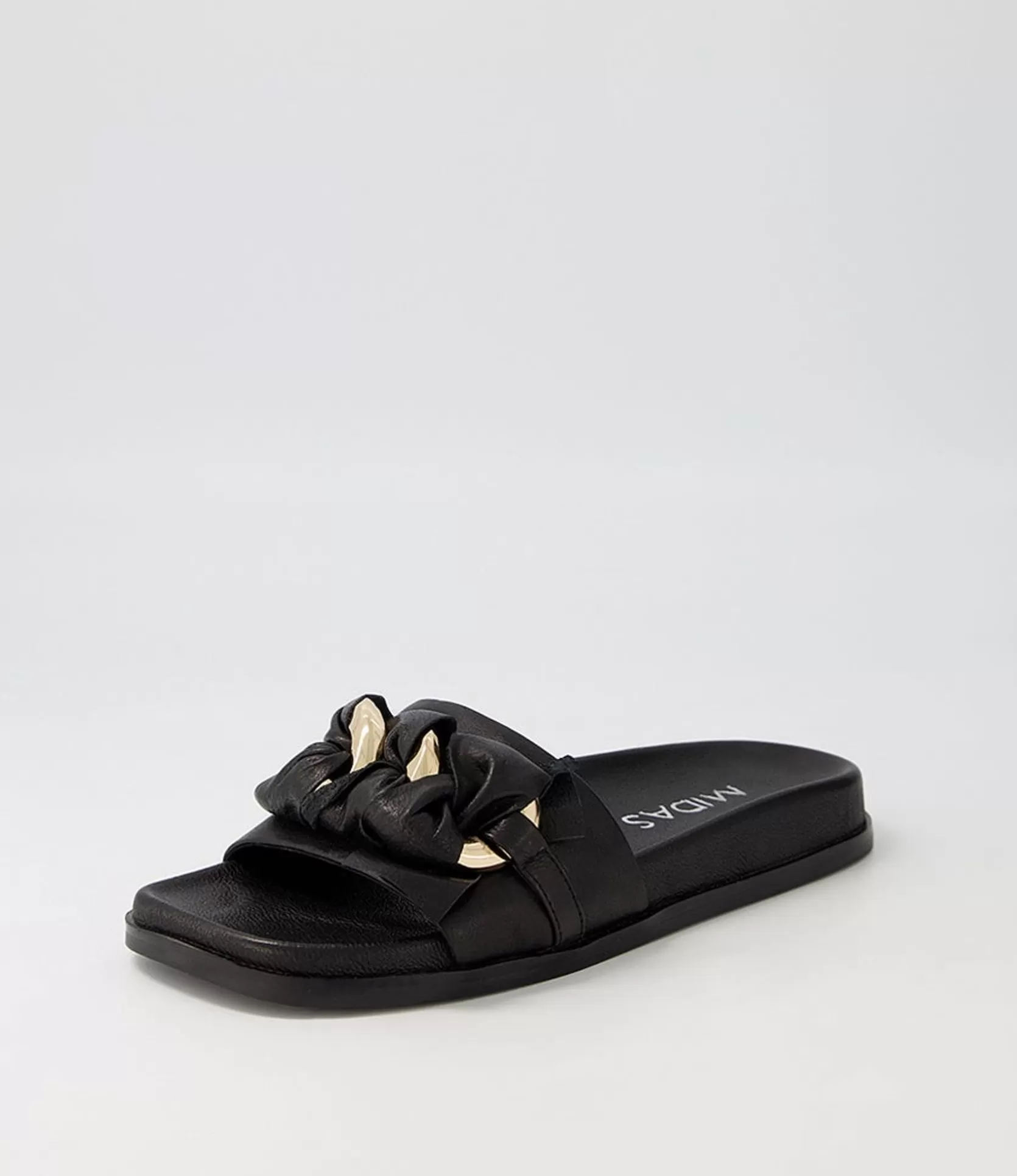 Best Daquiri Black Leather Slides Women Flats