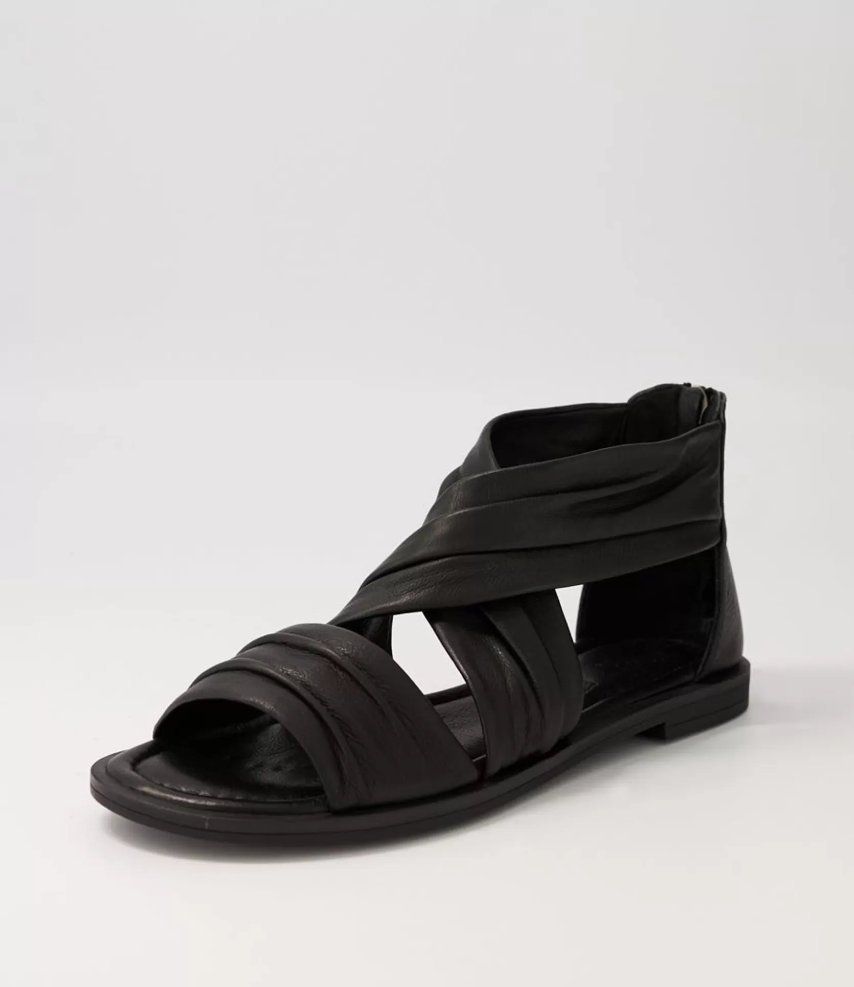 Cheap Dizzee Black Leather Sandals Bs Women Flats