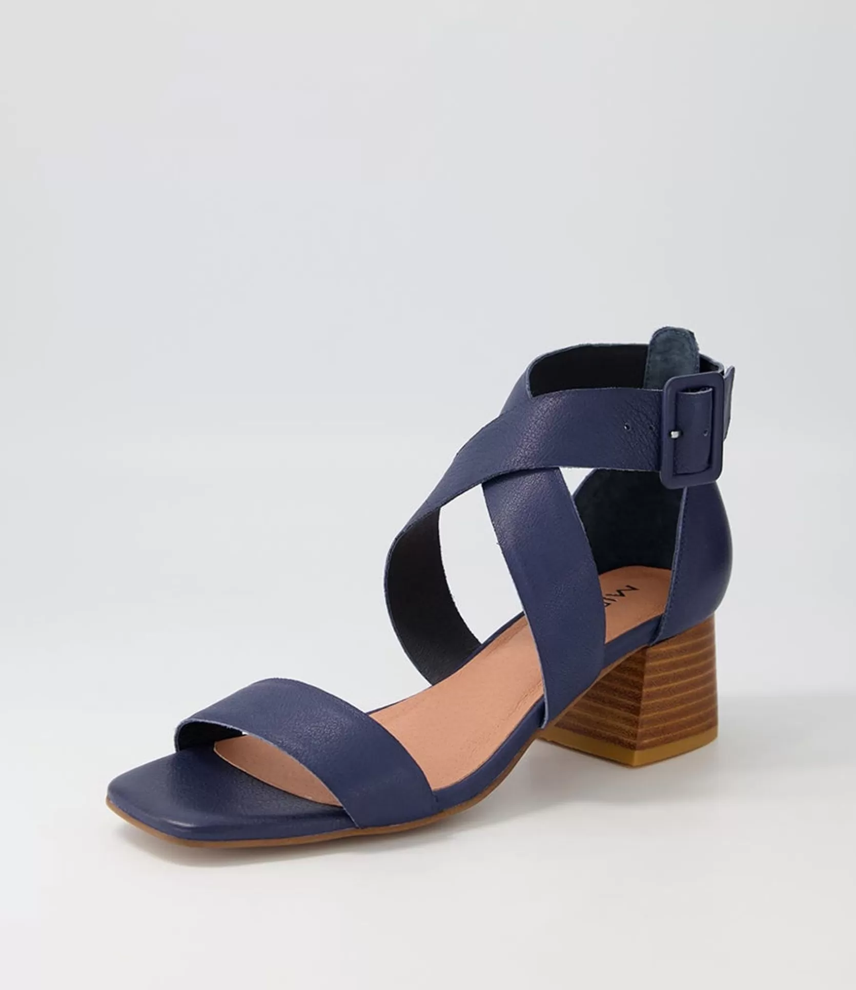 Cheap Farlane Navy Leather Sandals Women Heels
