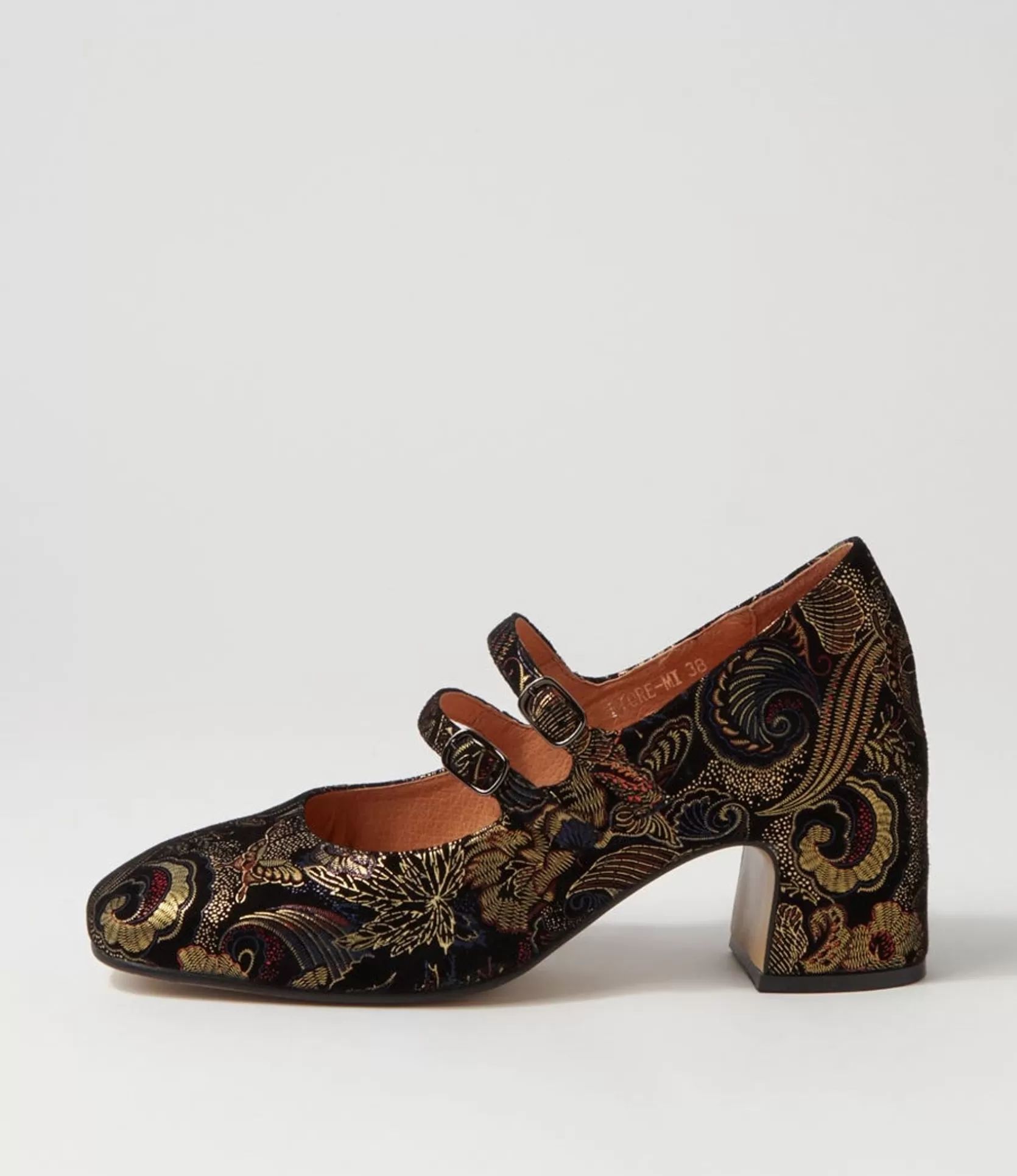 Sale Fiore Black Metallic Print Suede Mary Janes Women Heels
