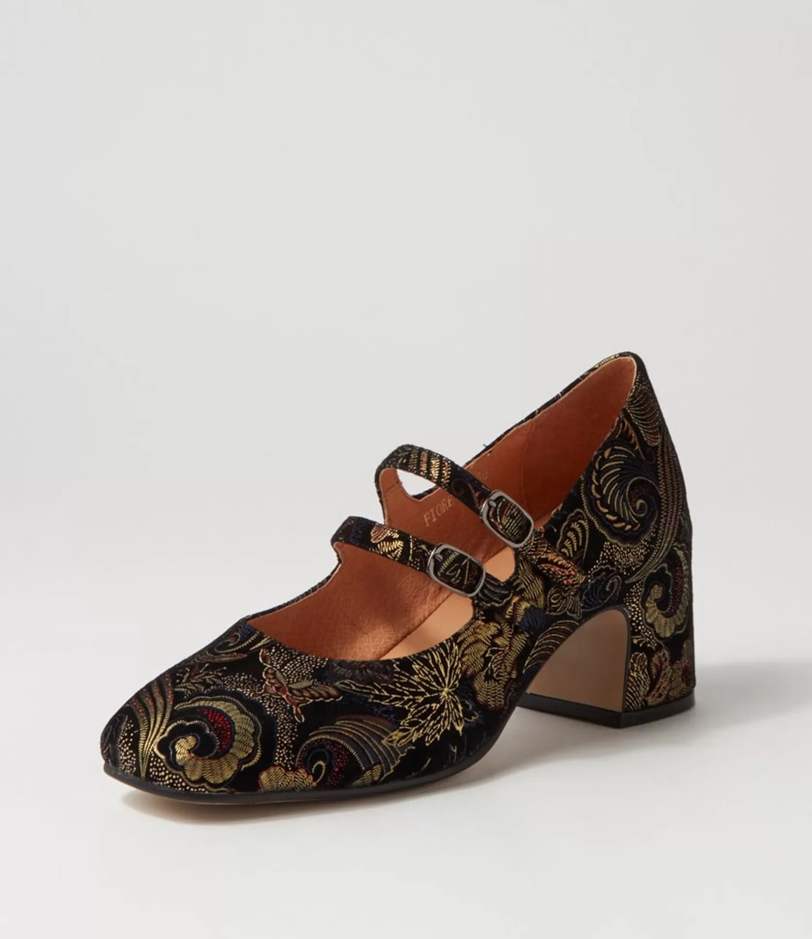 Sale Fiore Black Metallic Print Suede Mary Janes Women Heels