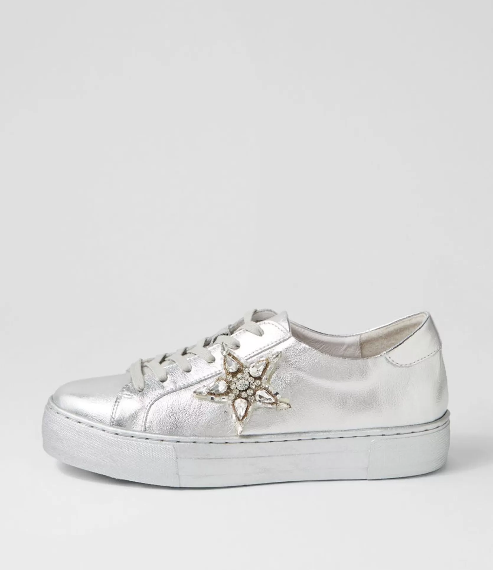 Clearance Foxxa Silver Leather Jewels Sneakers Women Sneakers