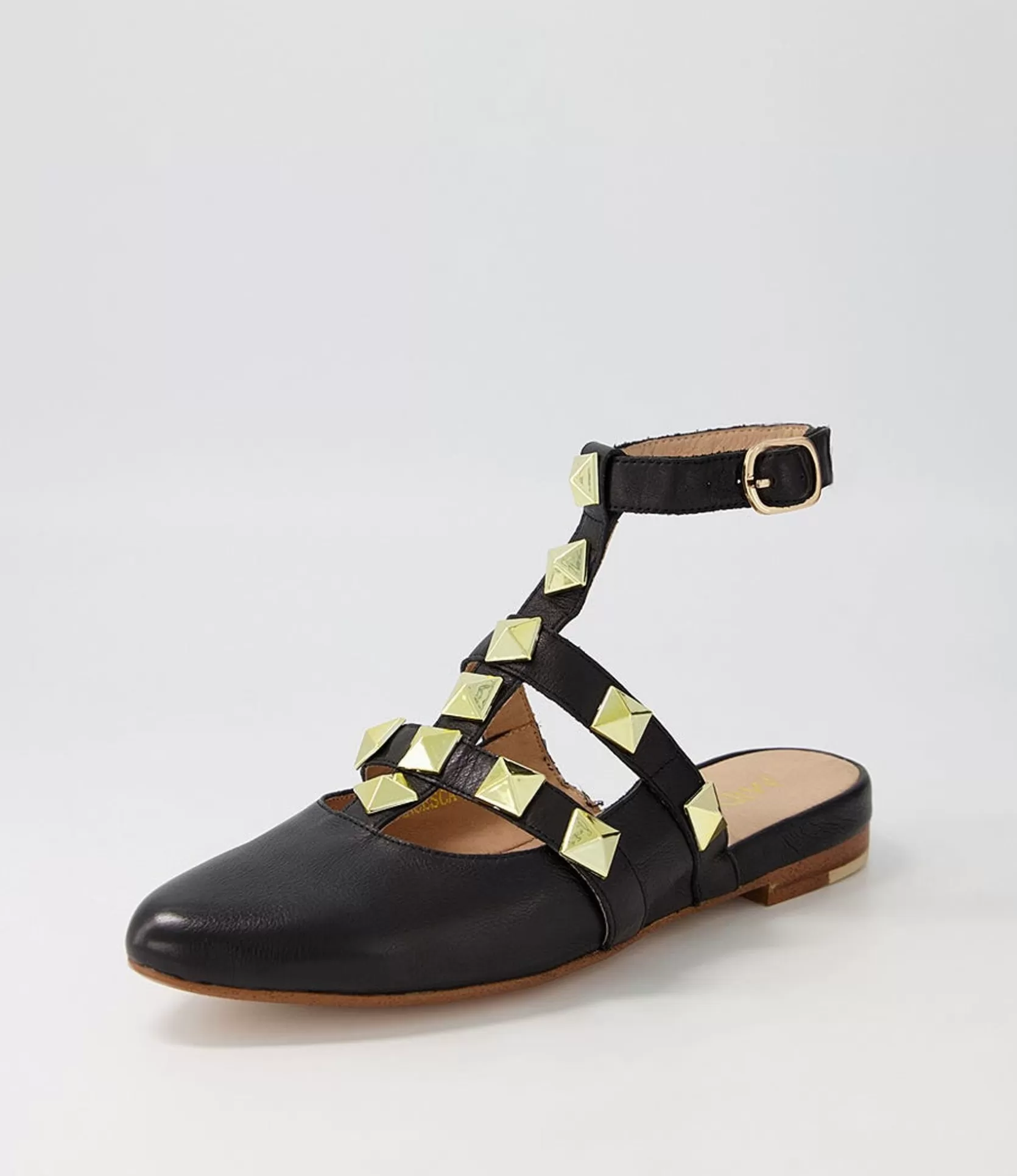 Shop Francesca Black Leather Flat Shoes Women Flats