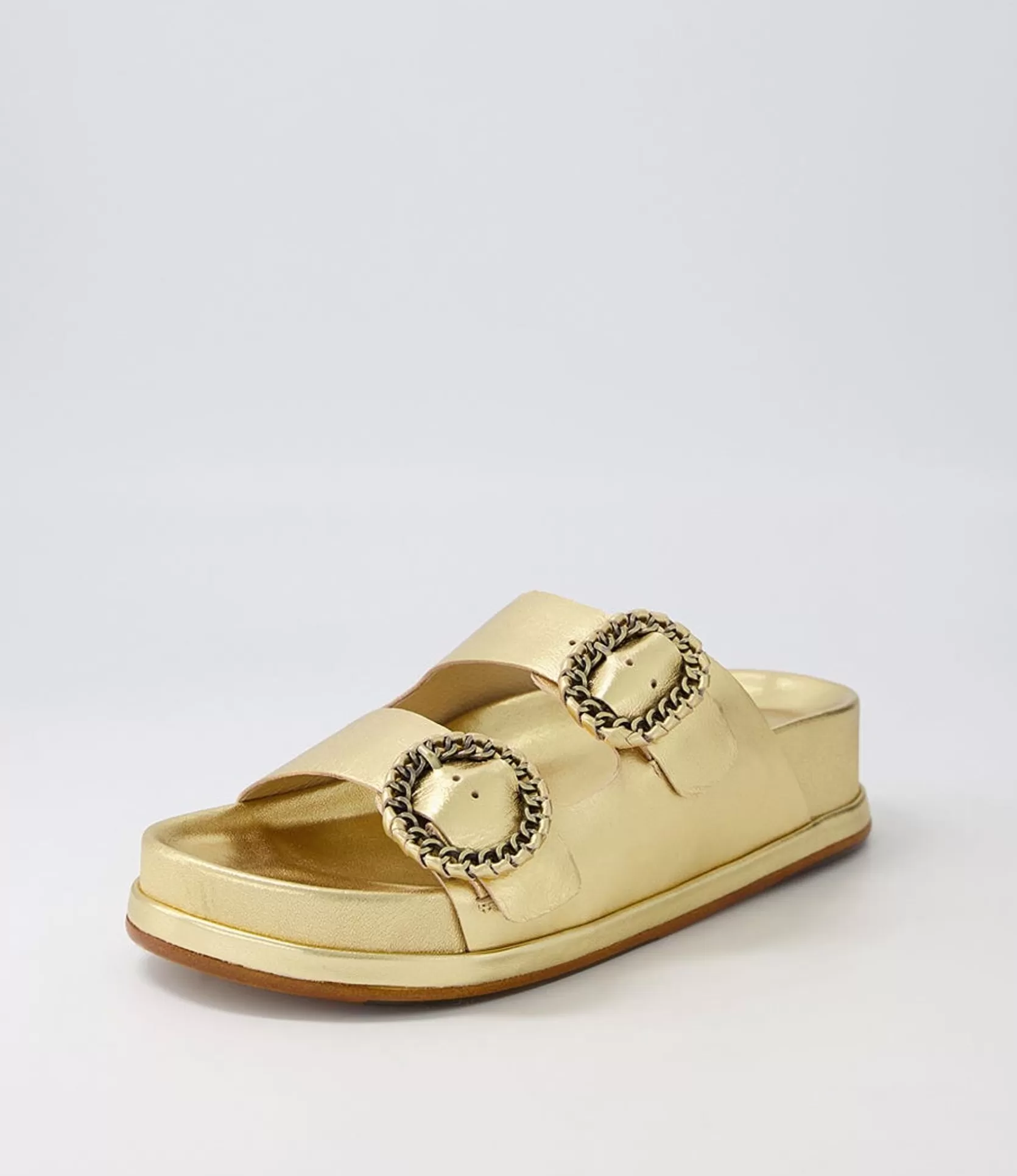 Cheap Gallie Old Gold Leather Slides Women Sandals