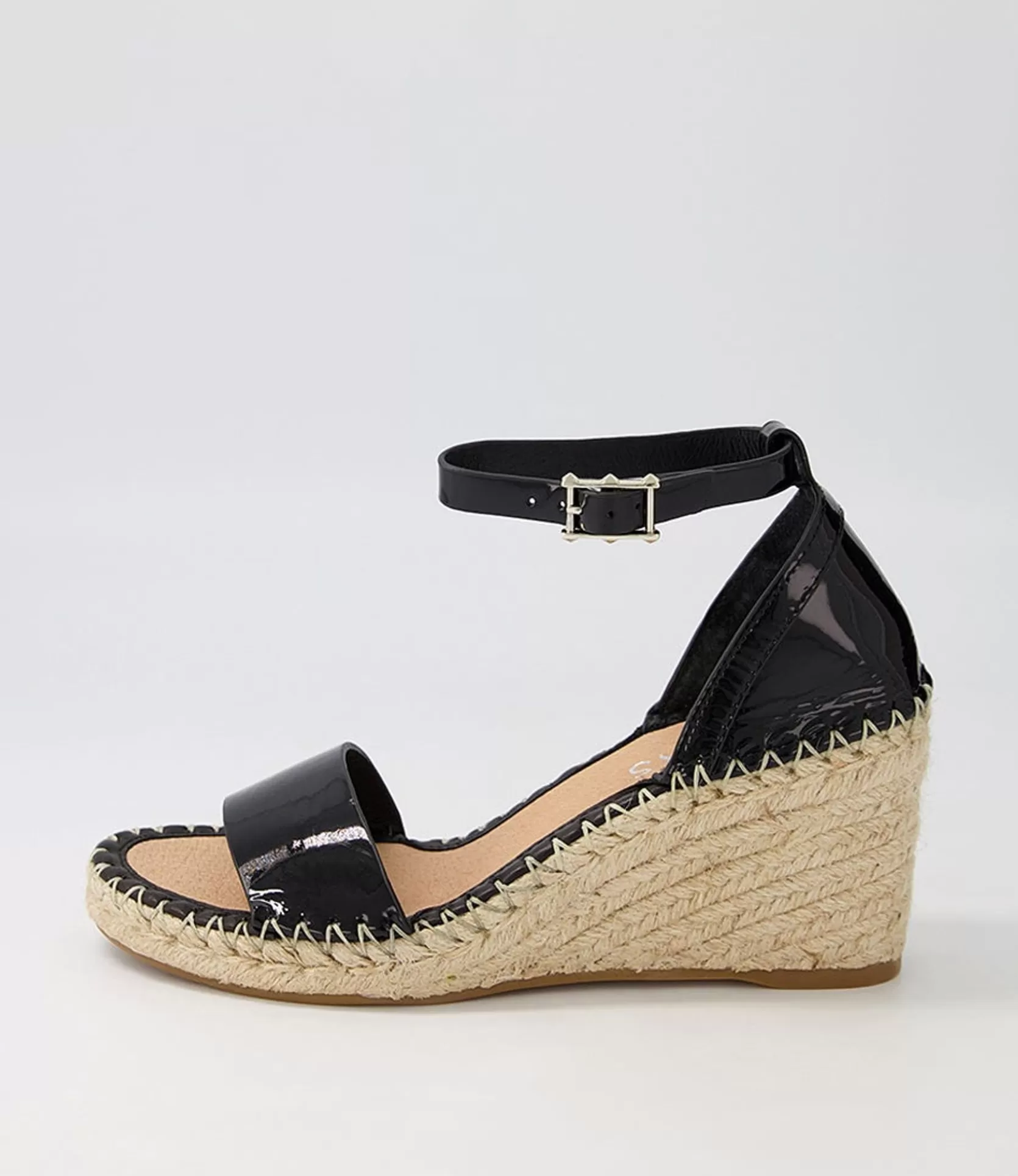 Store Gigo Black Patent Leather Espadrilles Women Wedges