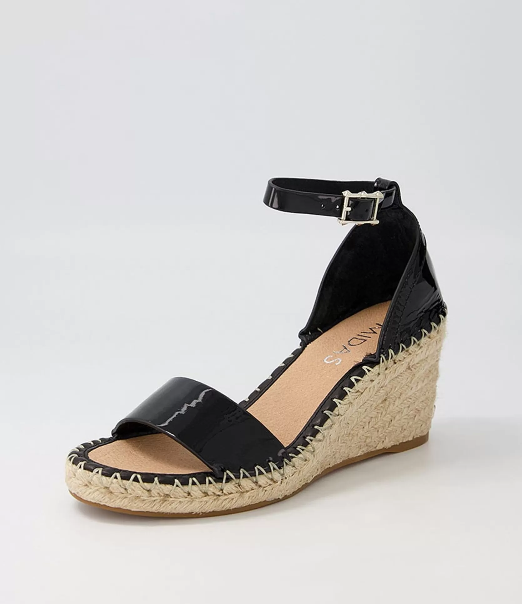 Store Gigo Black Patent Leather Espadrilles Women Wedges