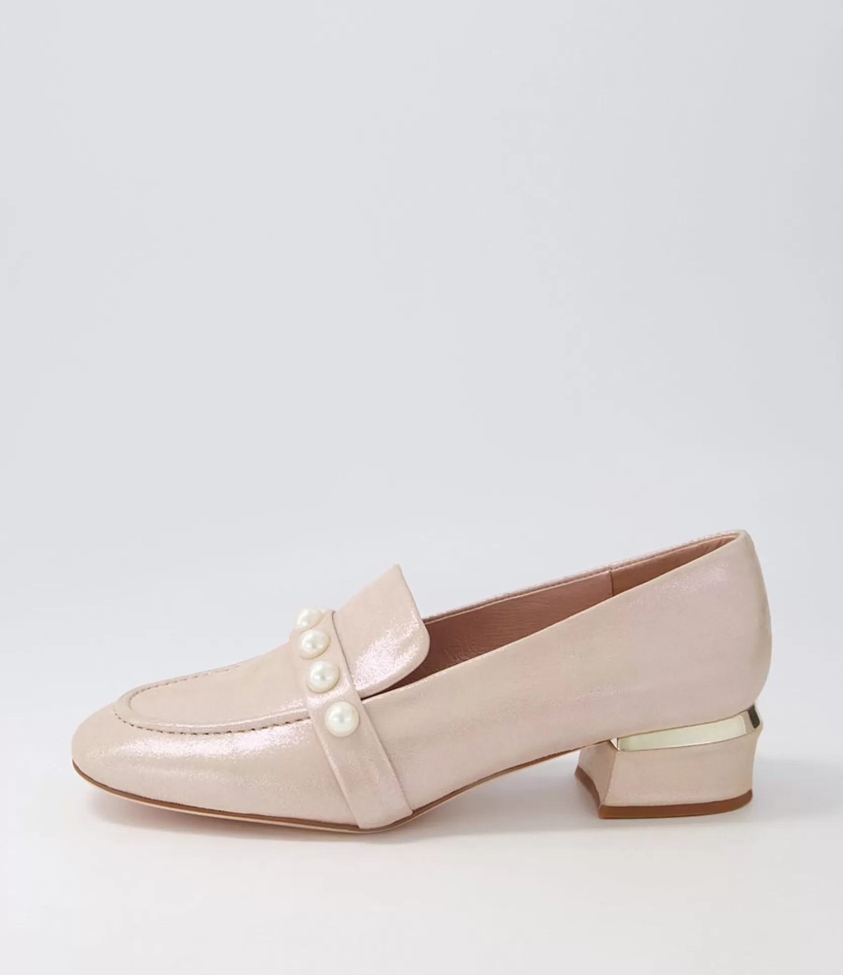 Online Gilded Nude Shimmer Leather Heels Women Loafers