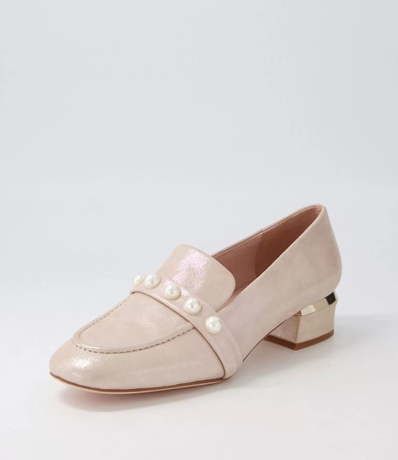 Online Gilded Nude Shimmer Leather Heels Women Loafers