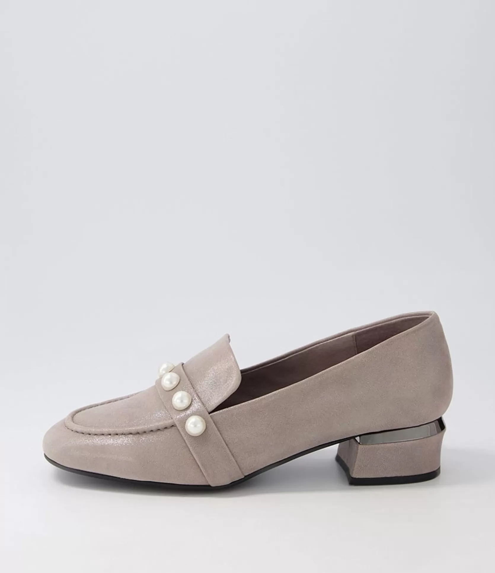 Outlet Gilded Pewter Shimmer Leather Heels Women Loafers