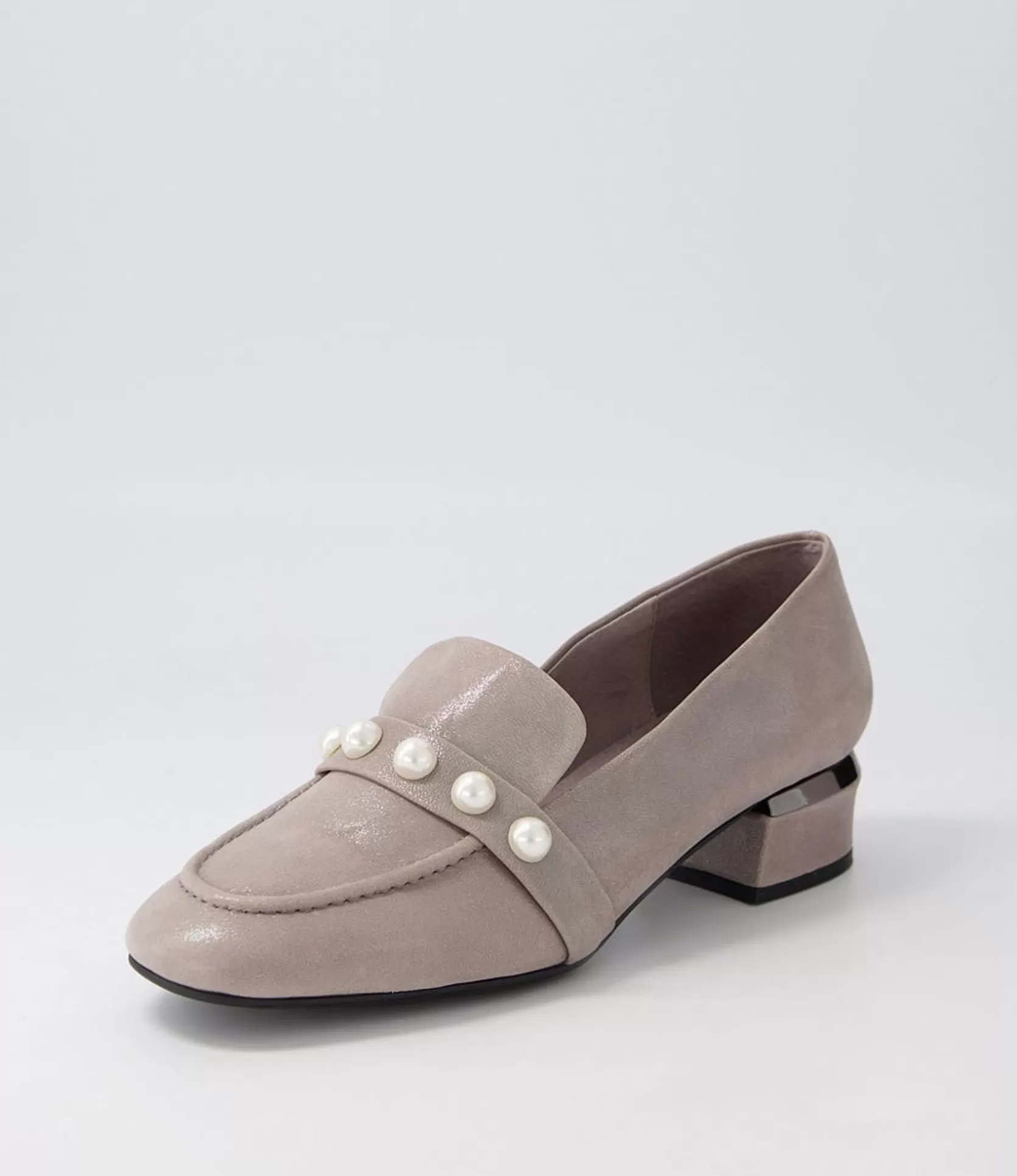 Outlet Gilded Pewter Shimmer Leather Heels Women Loafers