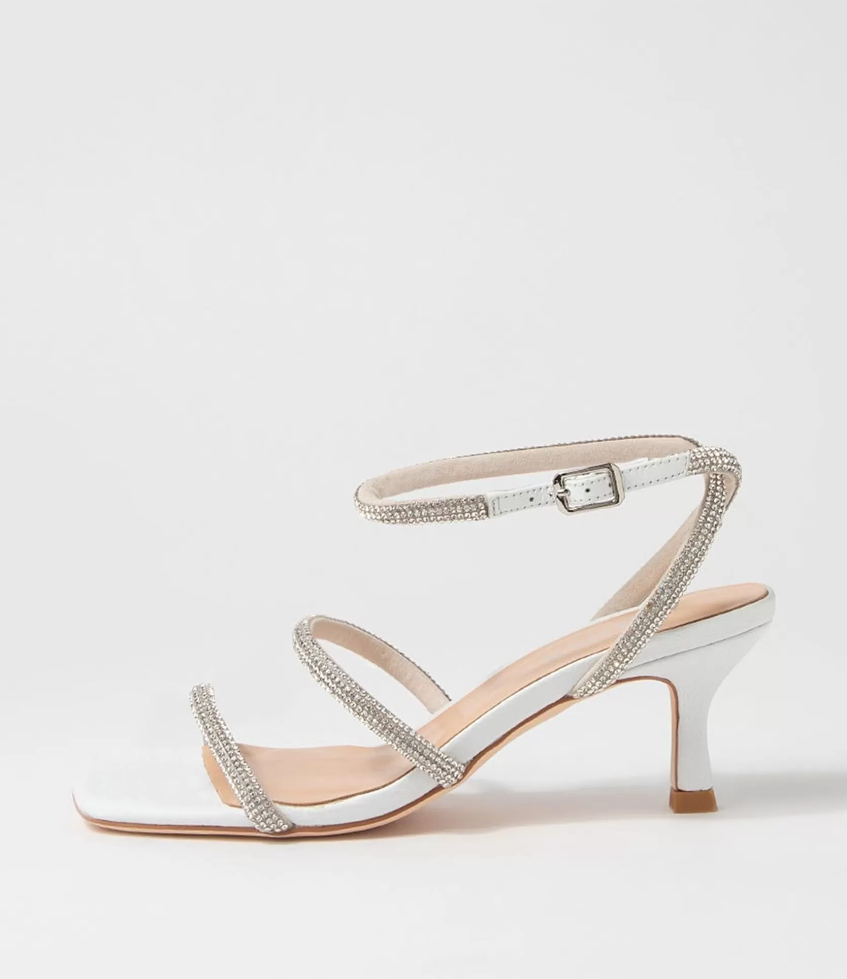 Cheap Glamm White Clear Leather Jewels Sandals Women Heels