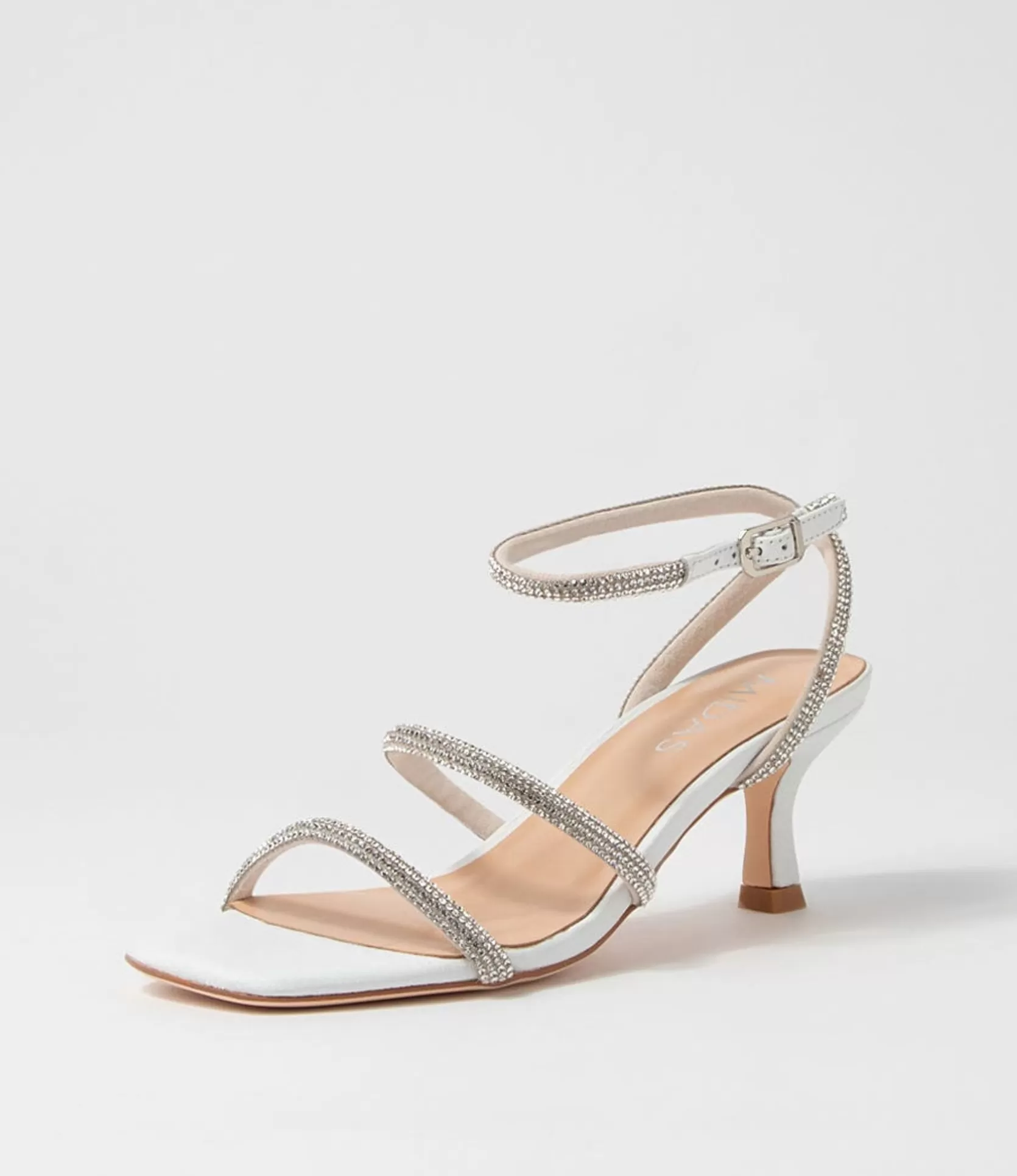 Cheap Glamm White Clear Leather Jewels Sandals Women Heels