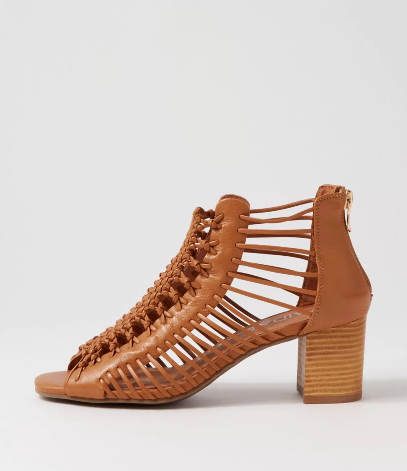 Cheap Glennora Dark Tan Leather Sandals Women Heels