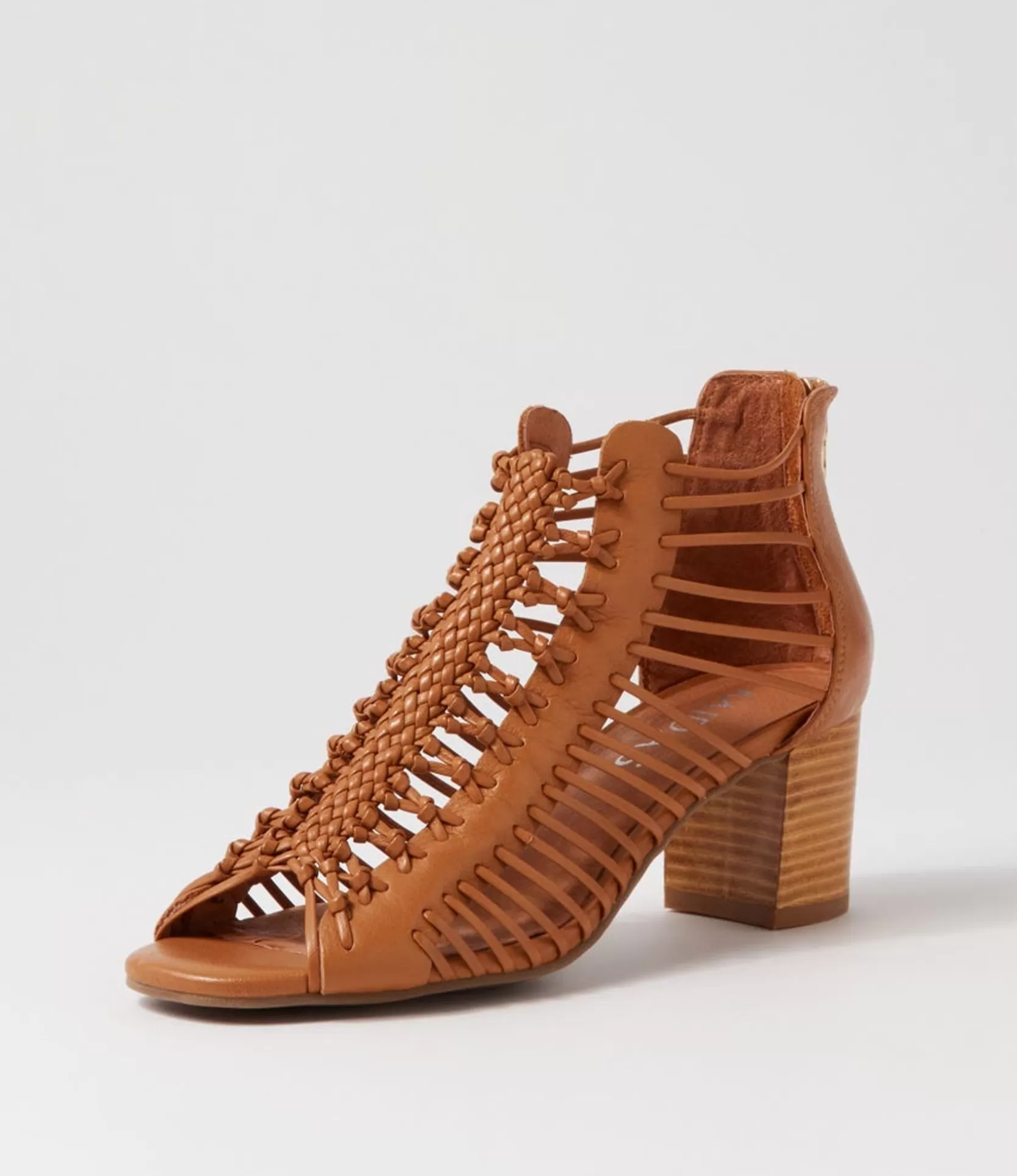 Cheap Glennora Dark Tan Leather Sandals Women Heels