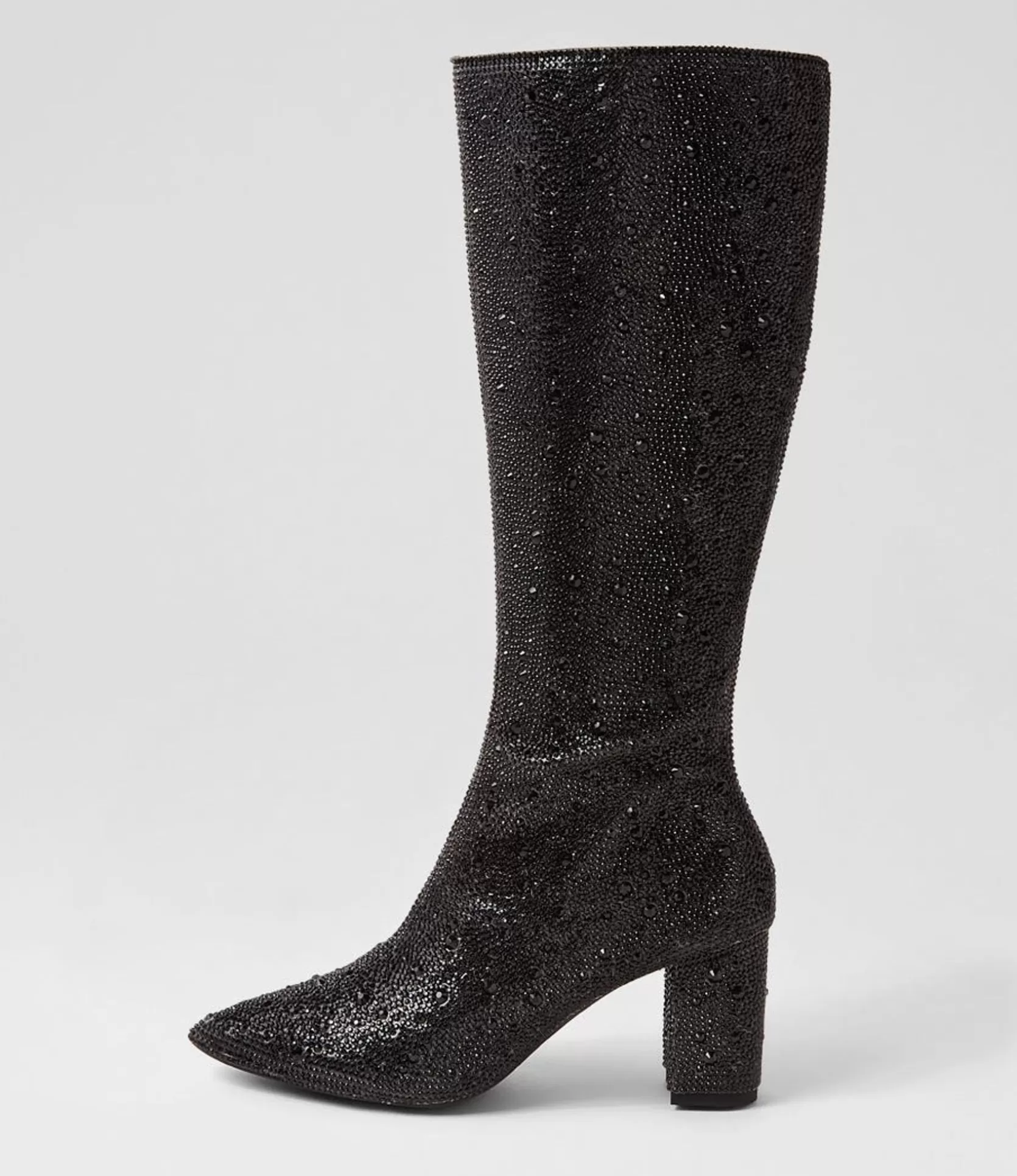 Hot Gorg Black Jewel Fabric Knee High Boots Women Boots