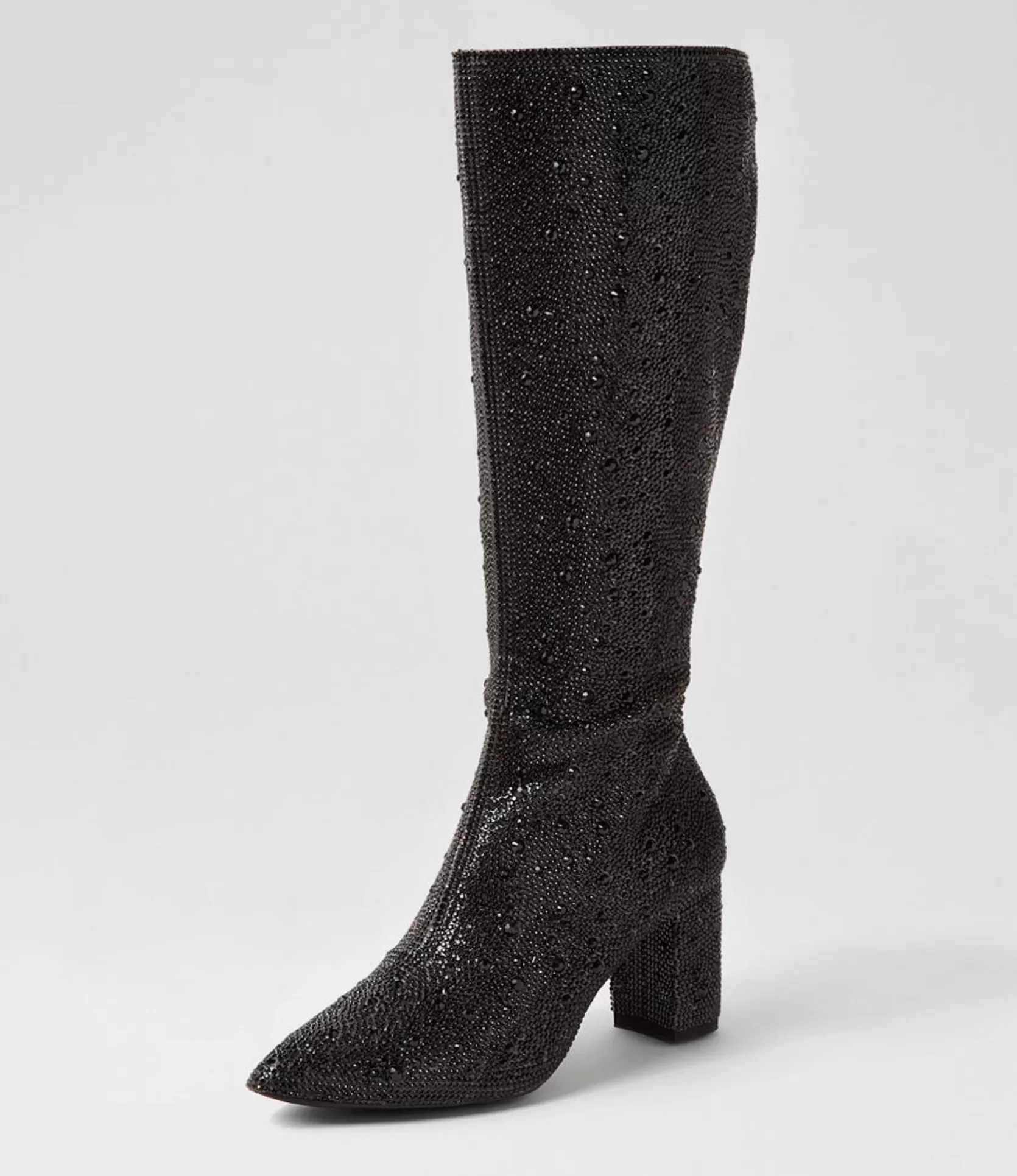 Hot Gorg Black Jewel Fabric Knee High Boots Women Boots