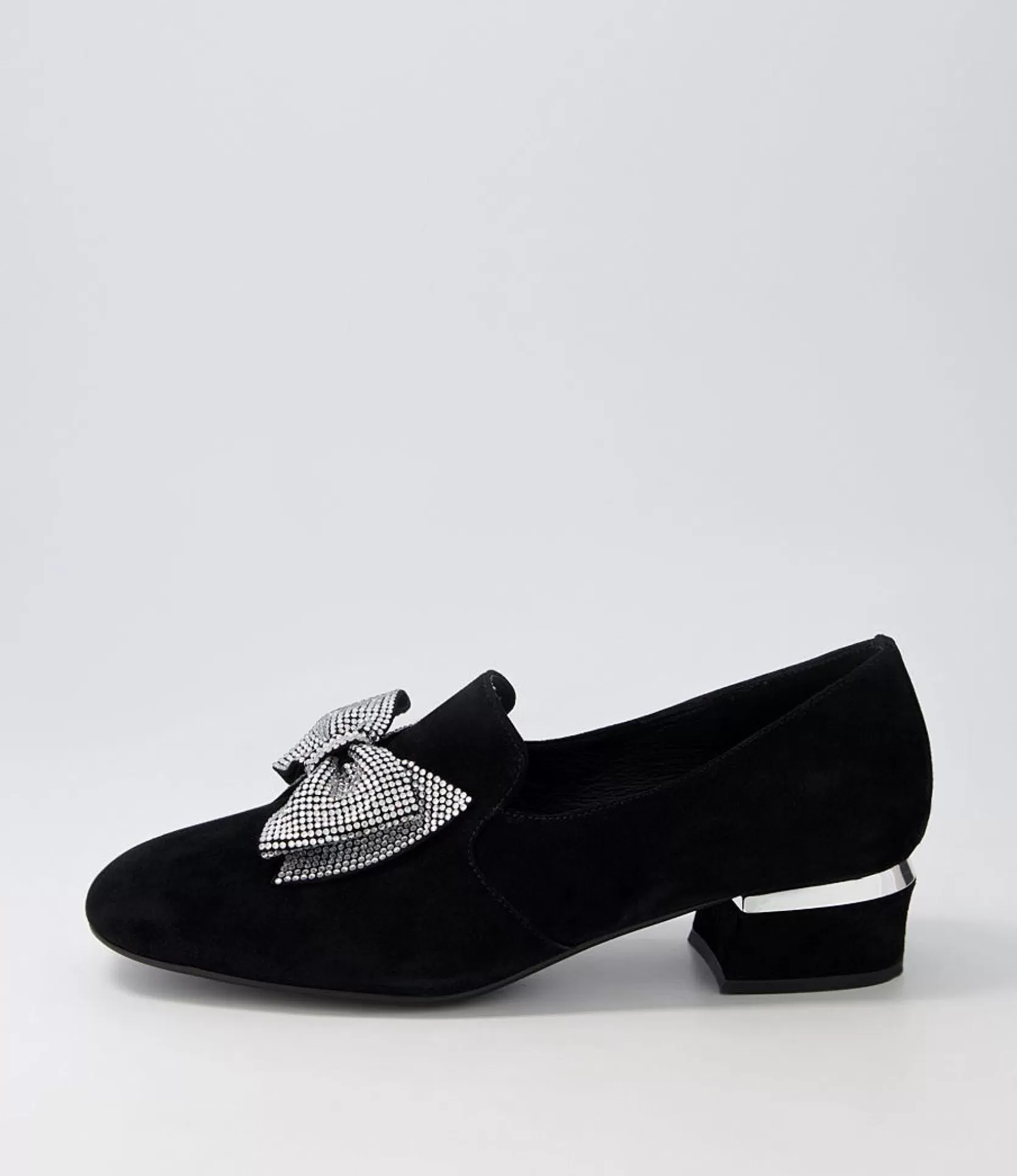 Cheap Grenna Black Silver Suede Jewels Heels Women Loafers