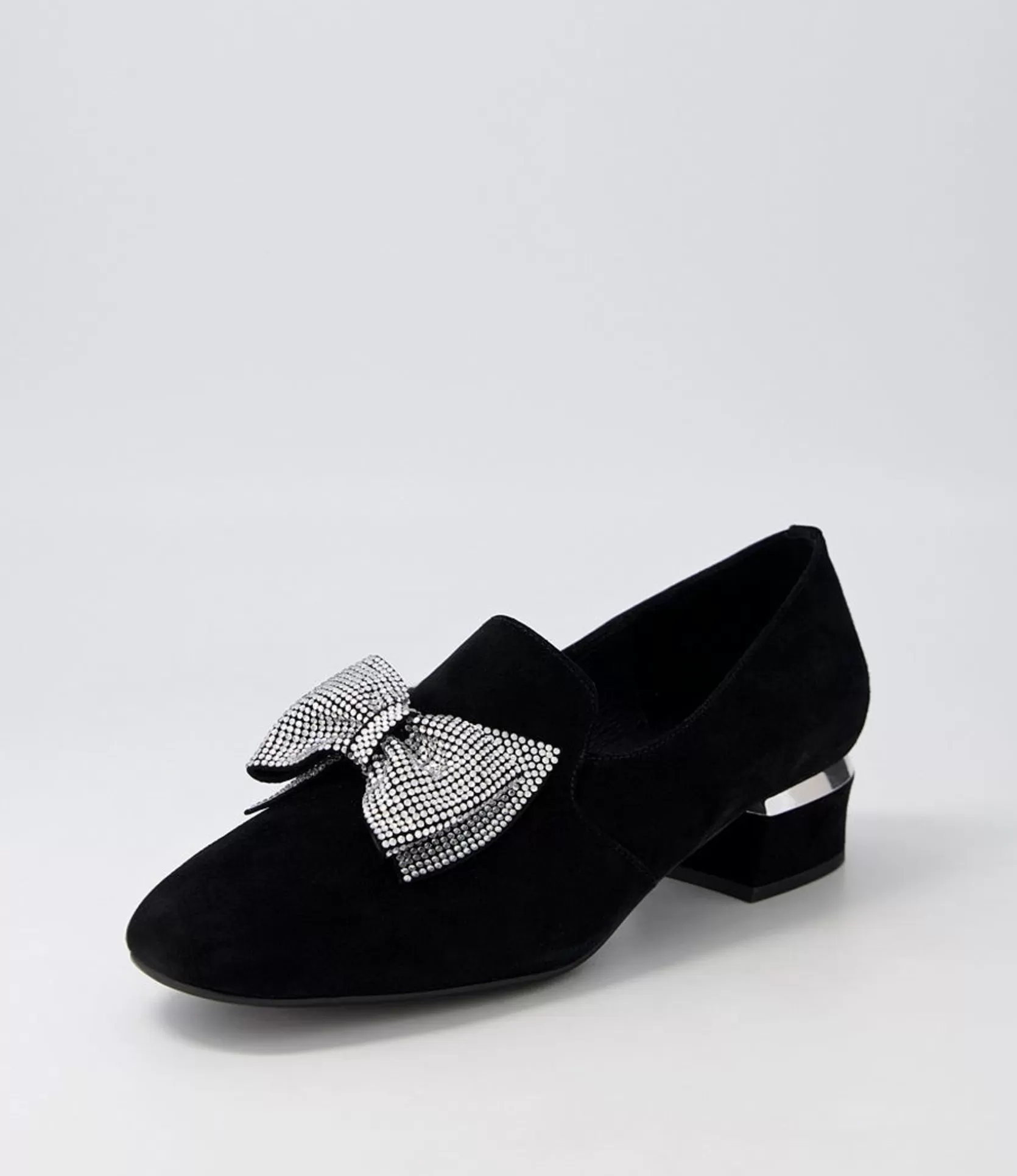 Cheap Grenna Black Silver Suede Jewels Heels Women Loafers