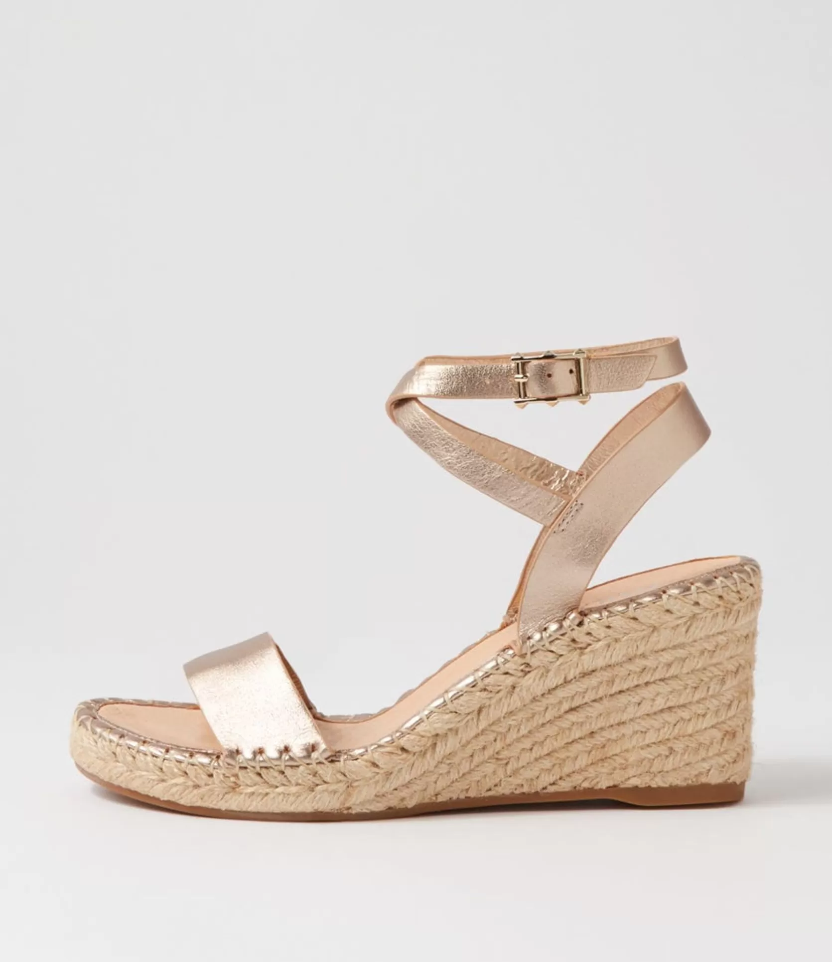 Fashion Guenie Champagne Leather Espadrilles Women Wedges