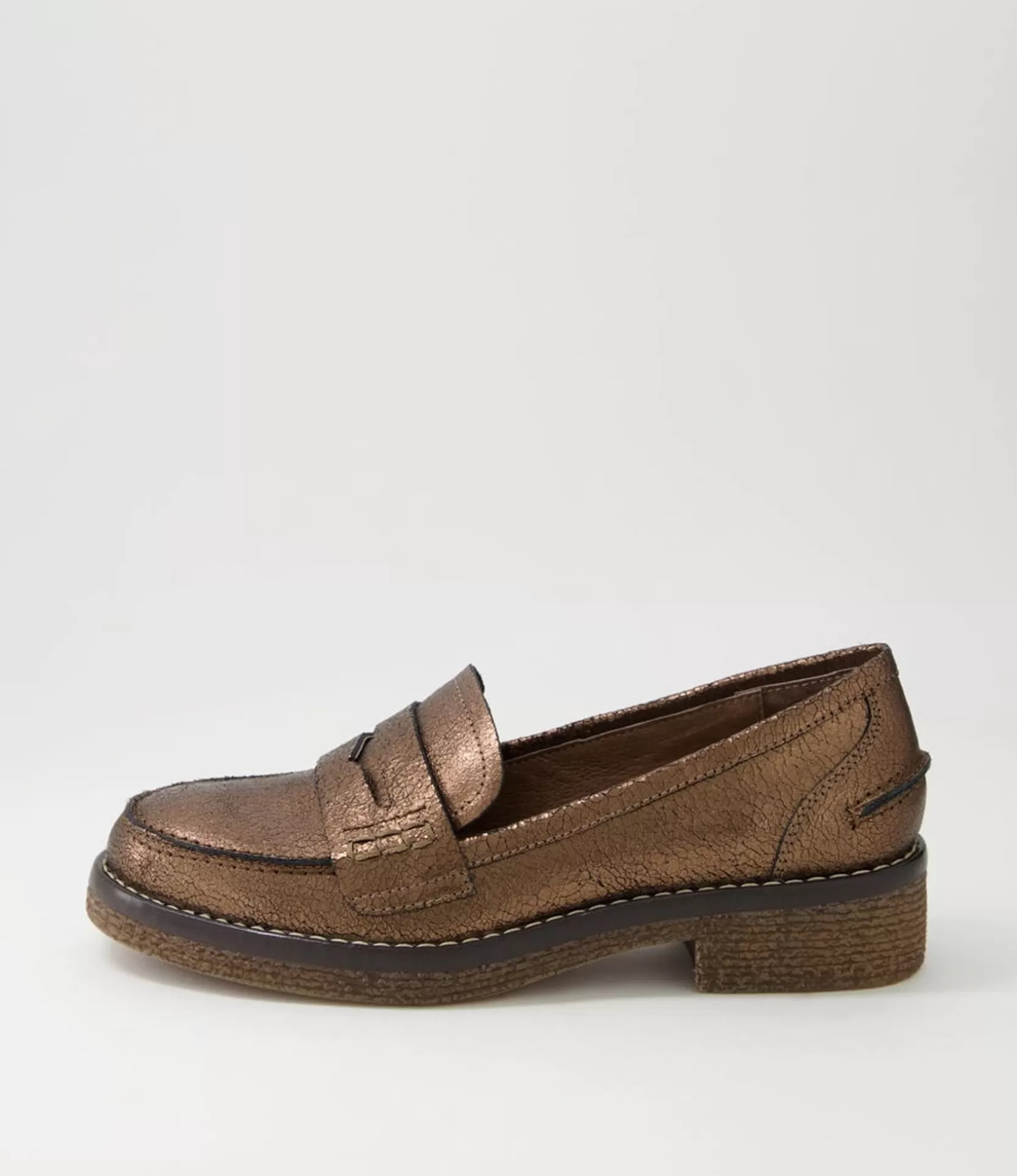 Outlet Gulfie Bronze Crackle Leather Loafers Women Loafers