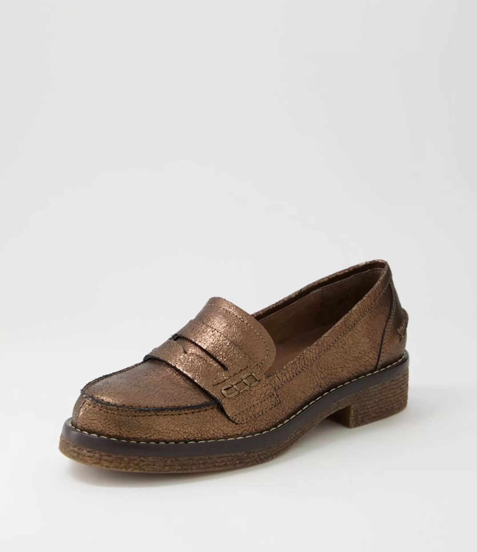 Outlet Gulfie Bronze Crackle Leather Loafers Women Loafers