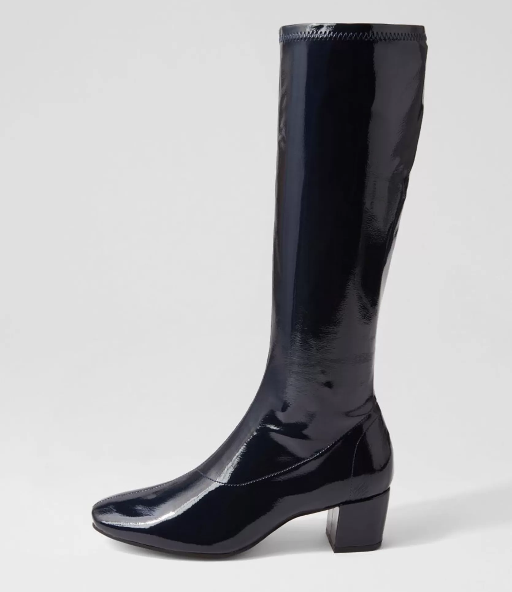 New Hailee Navy Stretch Patent Pu Knee High Boots Women Boots