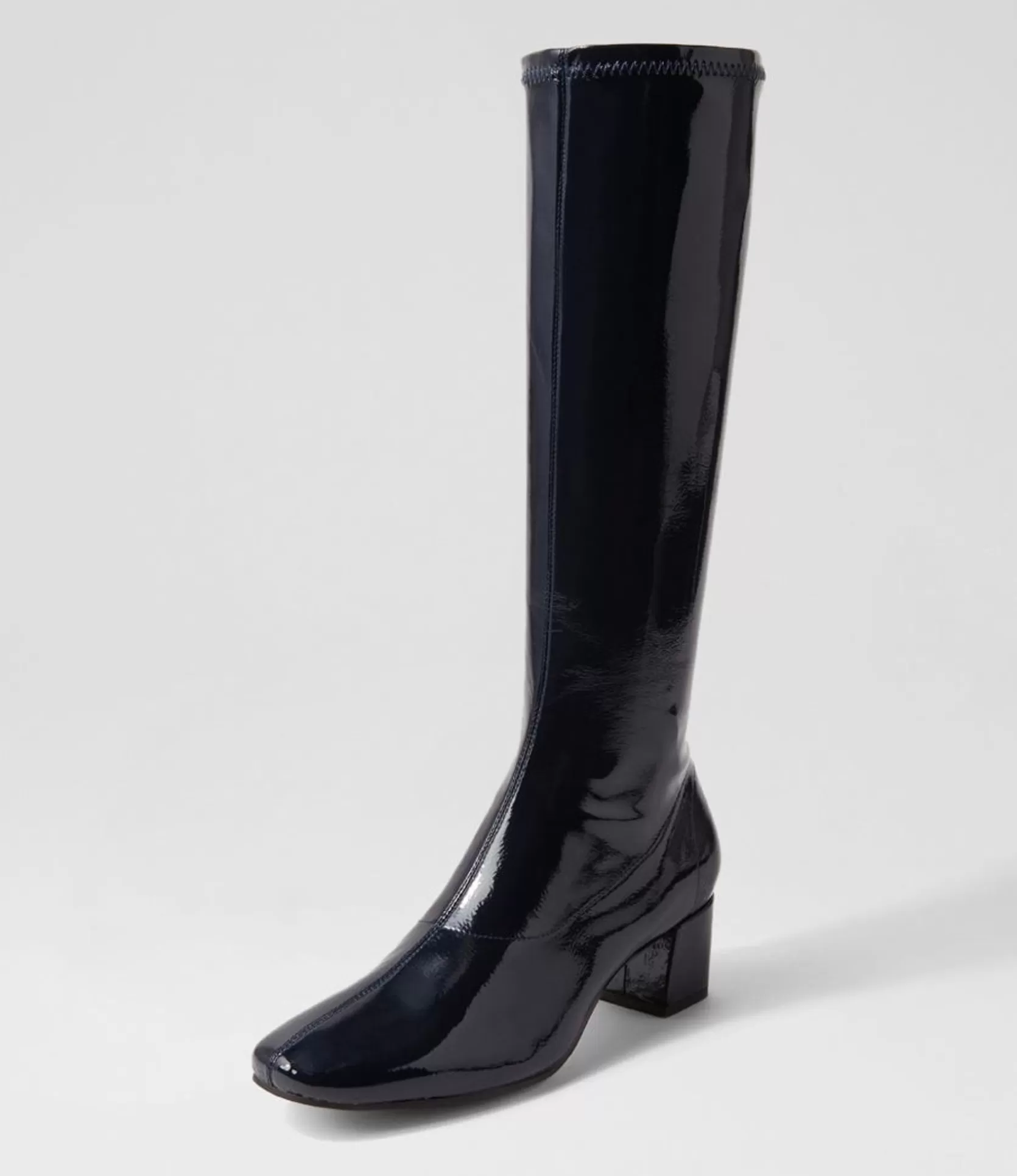 New Hailee Navy Stretch Patent Pu Knee High Boots Women Boots