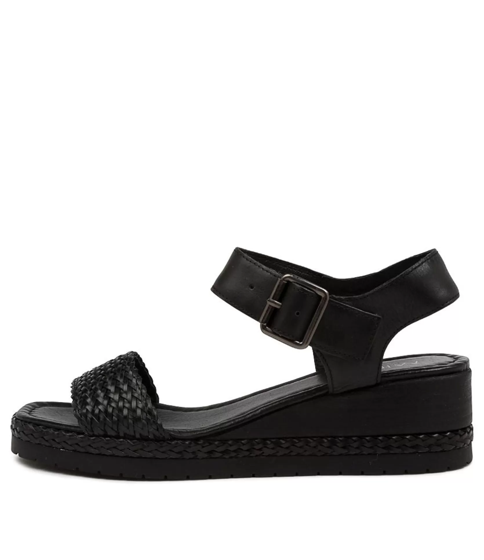 Clearance Imara Black Weave-Leather Women Wedges