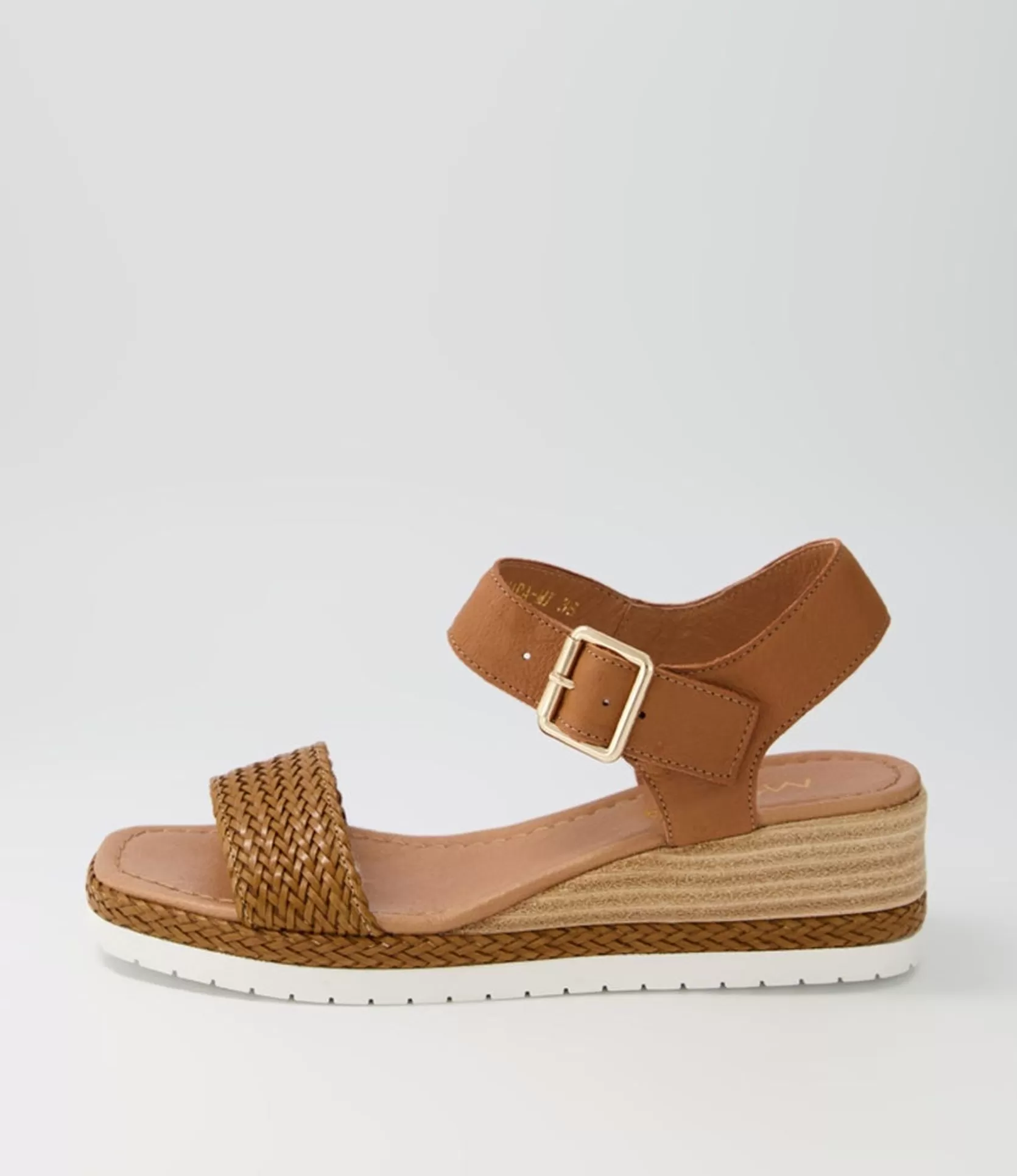 Store Imara Dark Tan Weave Leather Sandals Women Wedges
